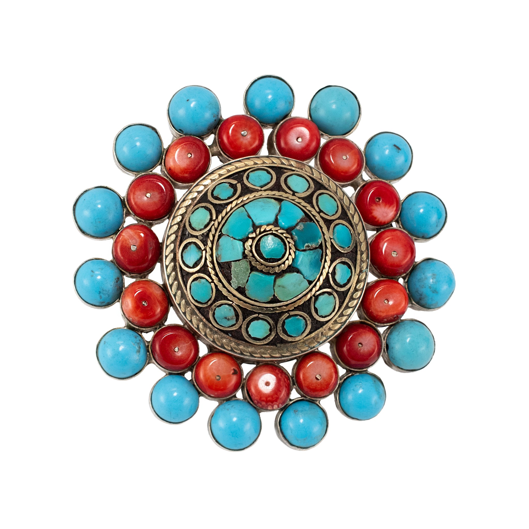 Vintage Native American Sterling Silver Turquoise Coral Mosaic Belt Buckle