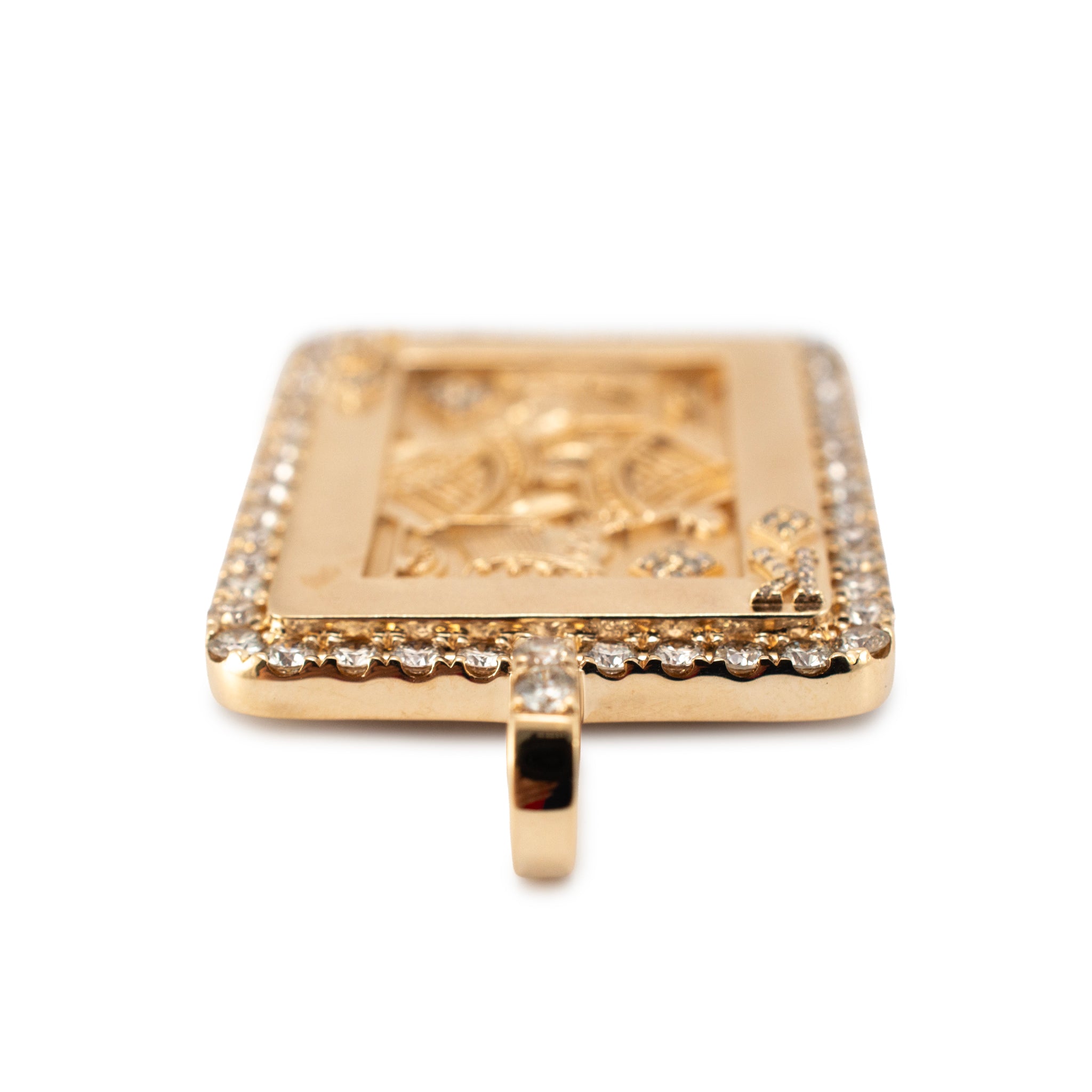 Men’s 14K Yellow Gold 2.34ct Halo Diamond King of Diamonds Card Drop Pendant
