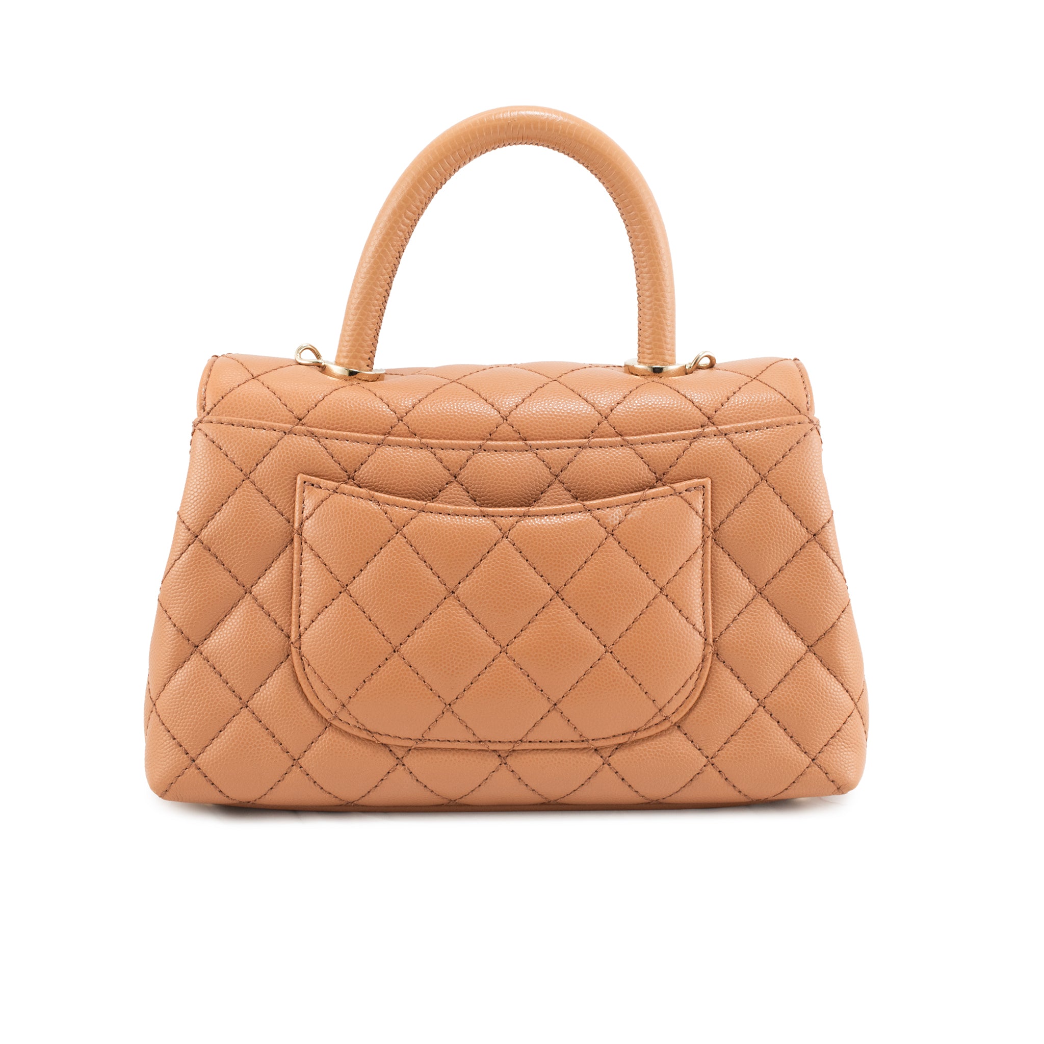 Chanel Coco Caramel Brown Quilted Caviar Leather Mini Flap Top Handle Bag