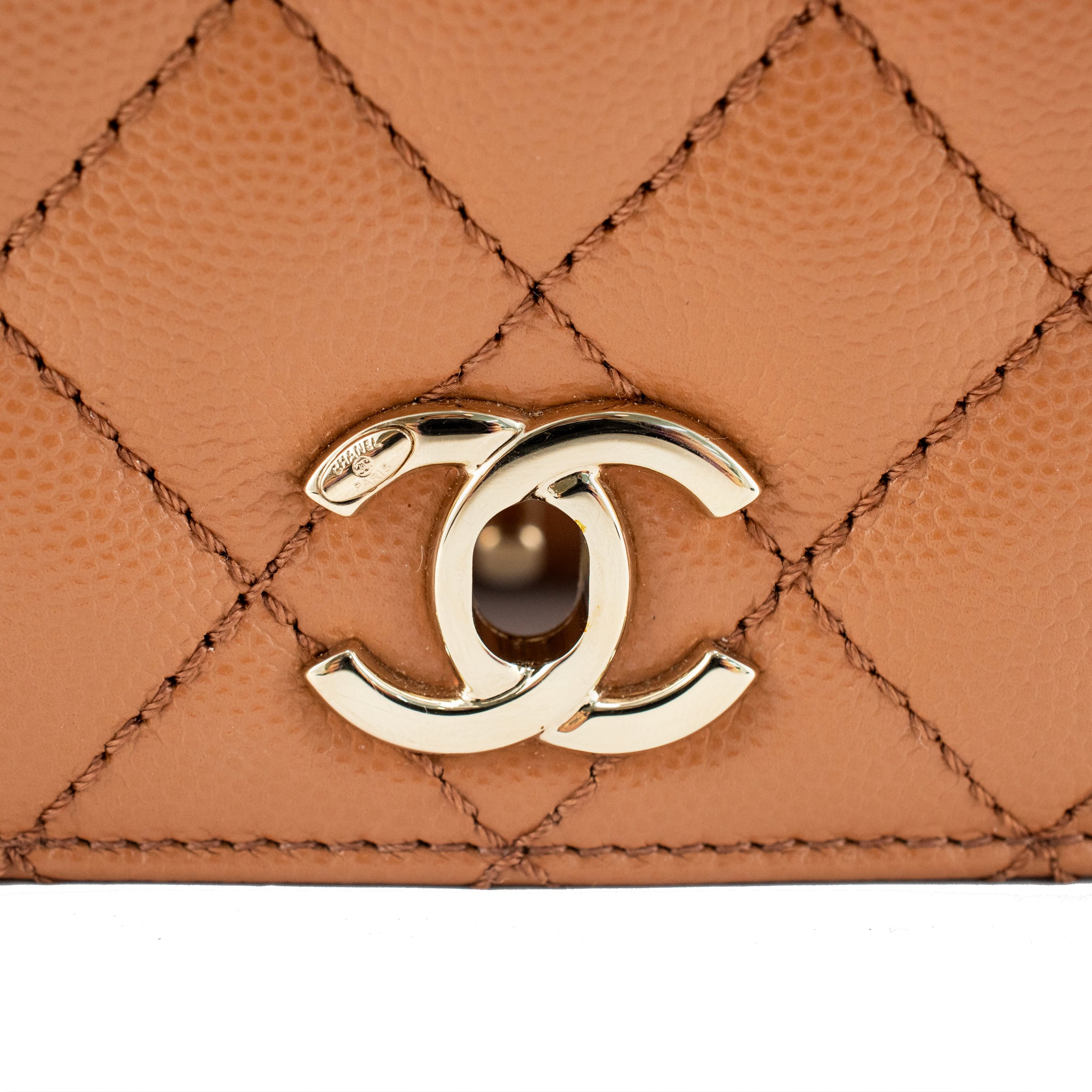Chanel Coco Caramel Brown Quilted Caviar Leather Mini Flap Top Handle Bag