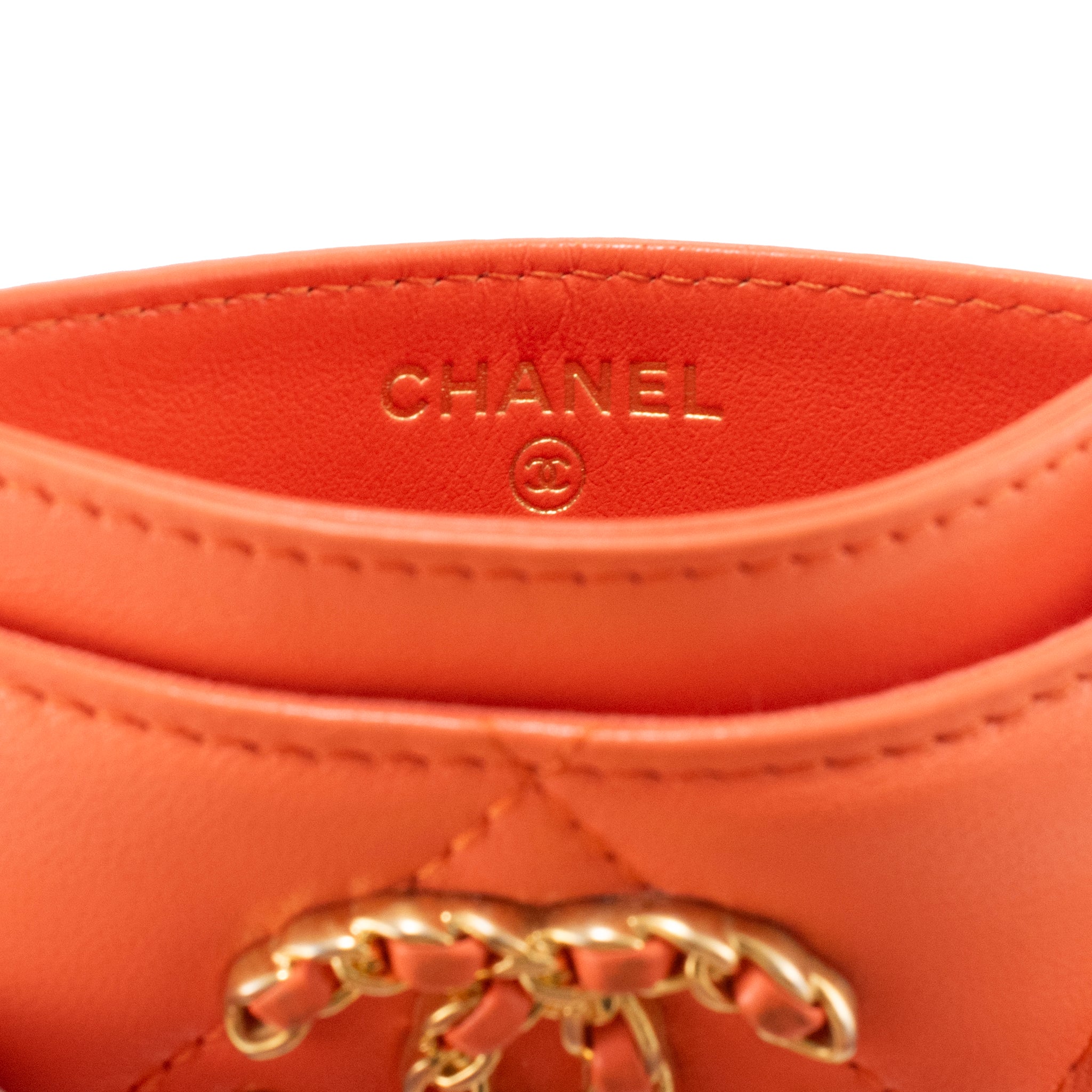 Chanel Coco Orange Lambskin 19 Quilted CC Card Holder Wallet