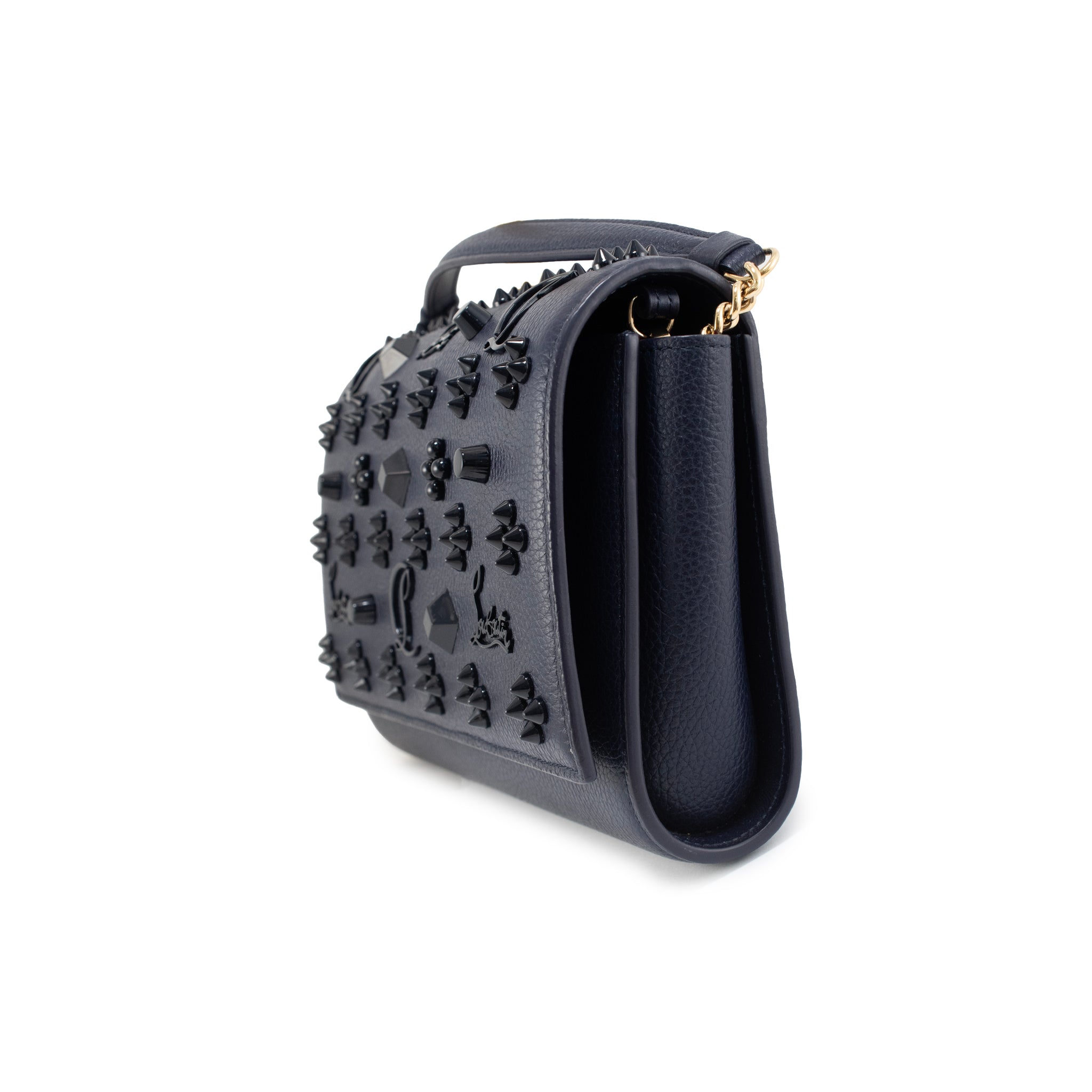 Christian Louboutin Paloma Navy Leather Spike Gold Hardware Crossbody Clutch Bag