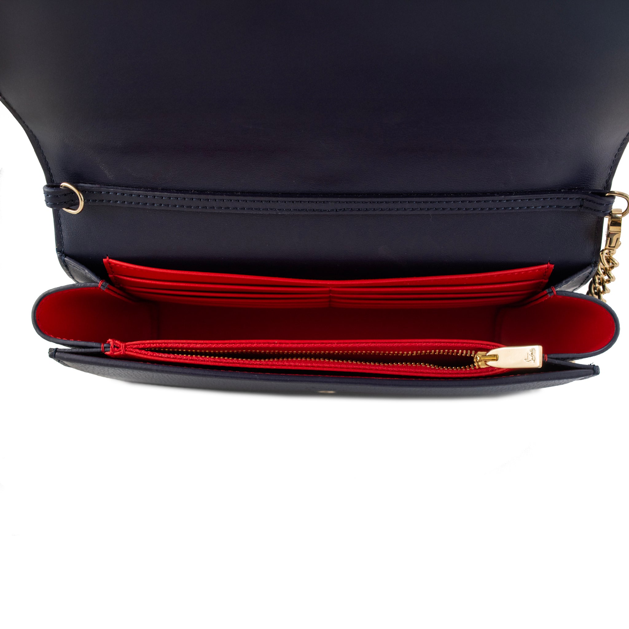 Christian Louboutin Paloma Navy Leather Spike Gold Hardware Crossbody Clutch Bag