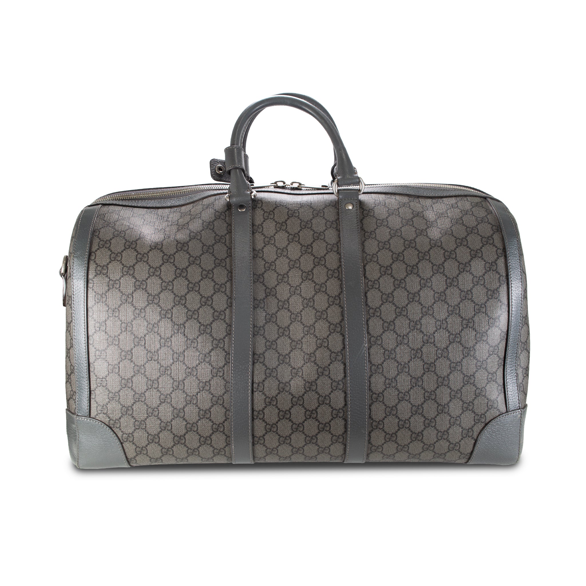 Gucci Ophidia Gg Supreme Coated Canvas and Leather Black Grey Large Duffle Bag