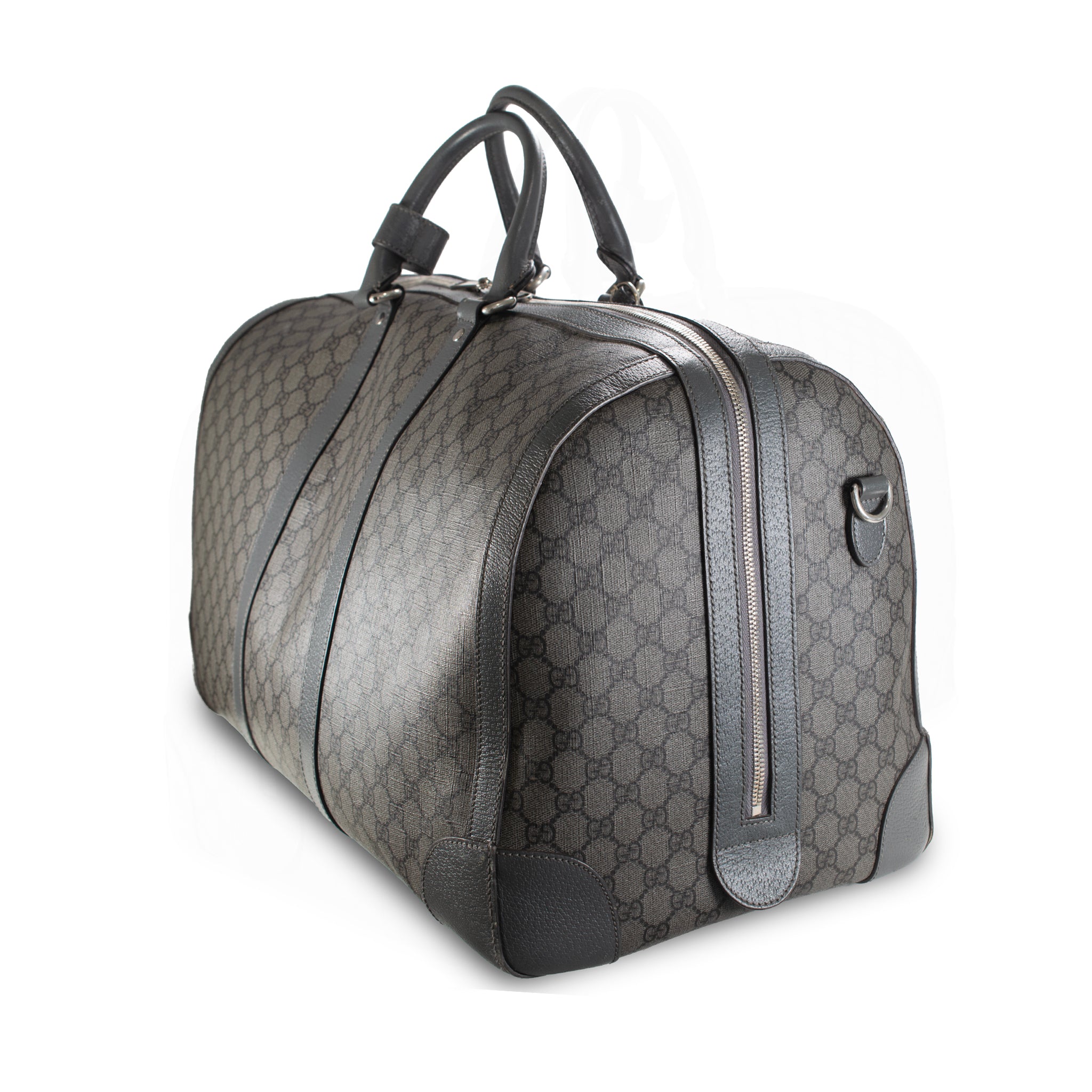Gucci Ophidia Gg Supreme Coated Canvas and Leather Black Grey Large Duffle Bag