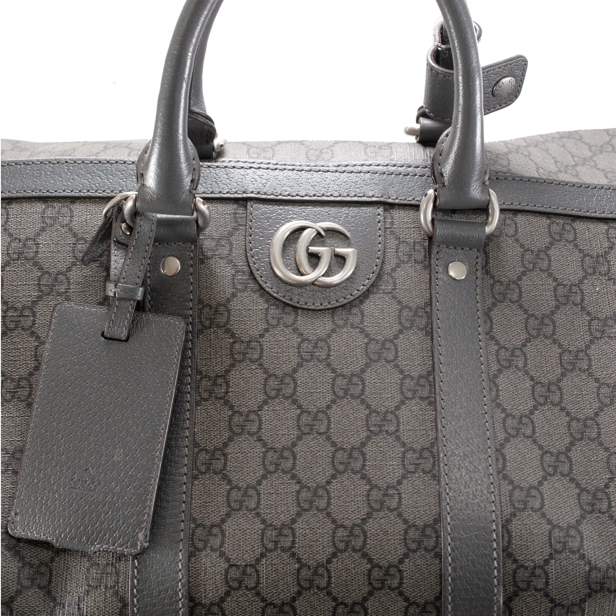 Gucci Ophidia Gg Supreme Coated Canvas and Leather Black Grey Large Duffle Bag