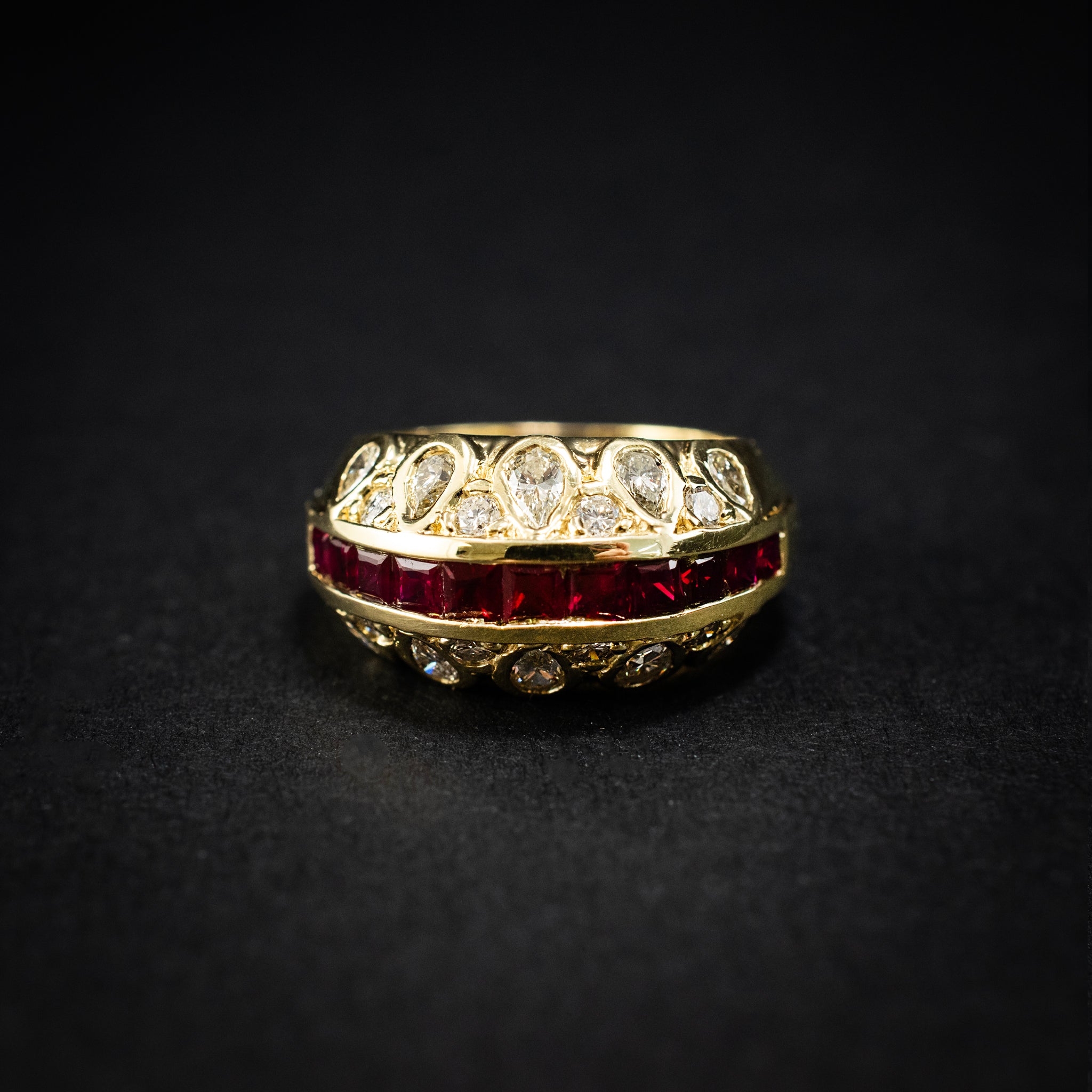 Cocktail & Statement Ring Ruby with Diamonds 18K Yellow Gold Vintage 452058 available at DJP Jewelers & Luxury Buyers