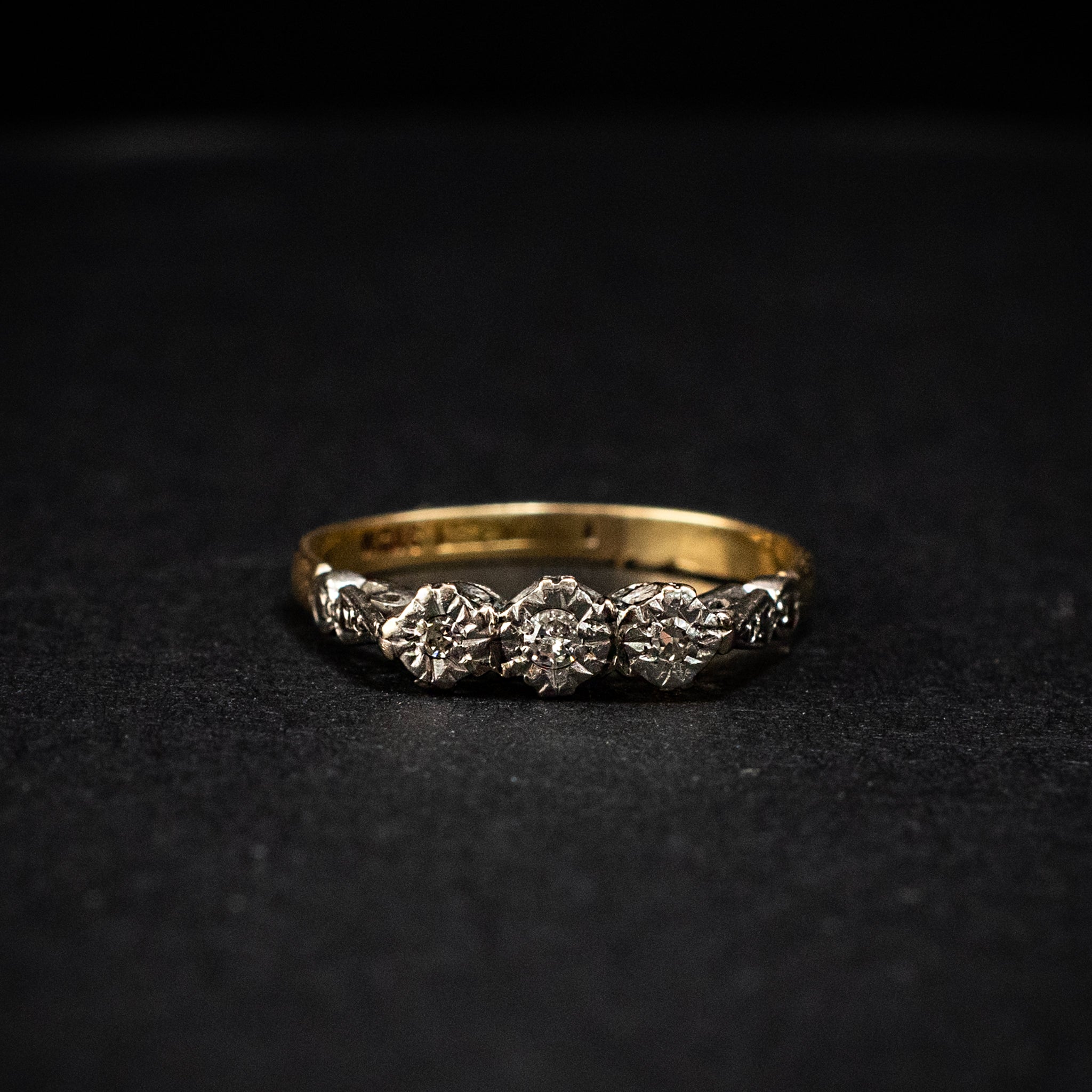 Band Ring Three Stones with Diamonds 18K Yellow Gold Edwardian 452077 available at DJP Jewelers & Luxury Buyers