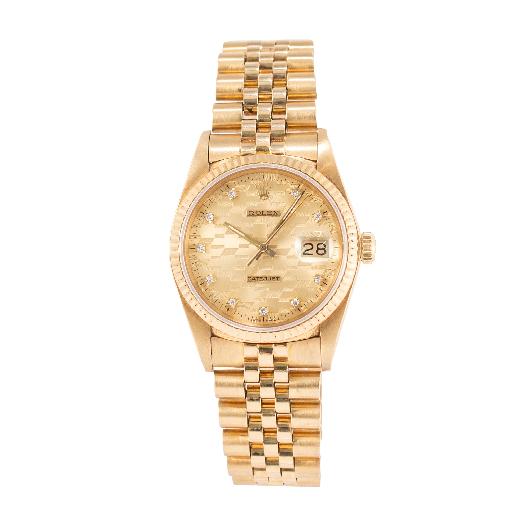 Vintage Rolex Datejust 36MM 16018 Chevrolet Diamond Dial Jubilee 18K Gold Watch