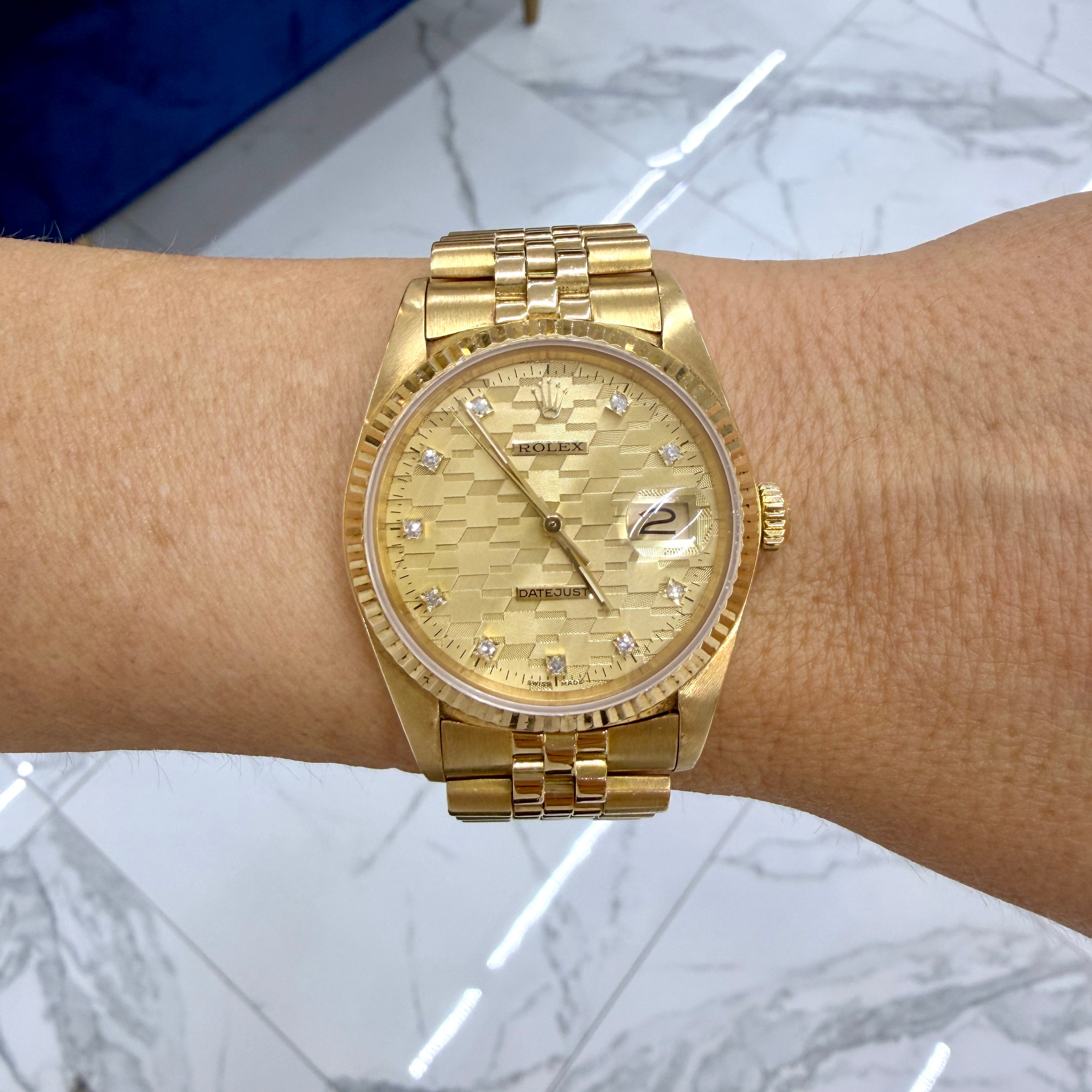 Vintage Rolex Datejust 36MM 16018 Chevrolet Diamond Dial Jubilee 18K Gold Watch