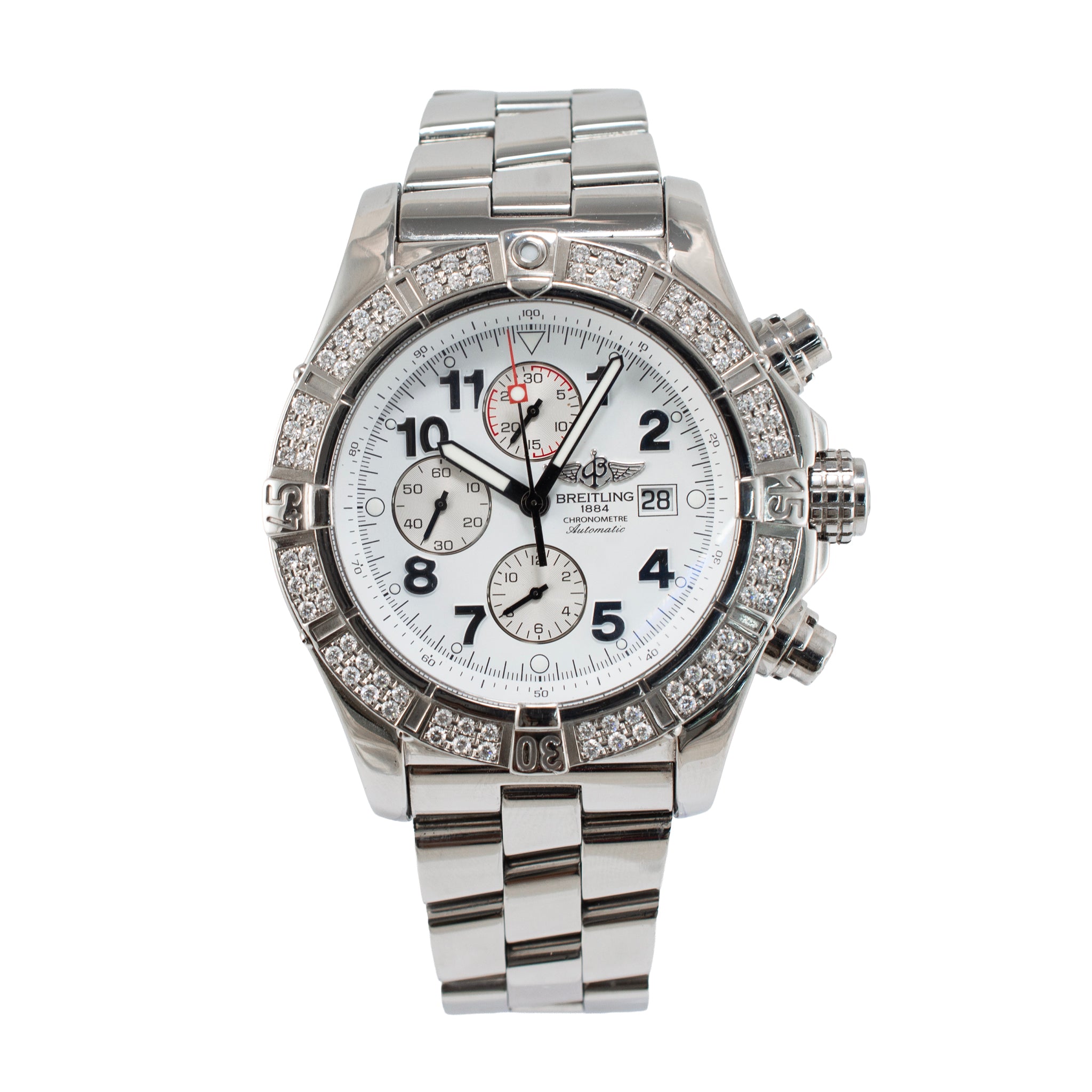 ブライトリング BREITLING  A13370 スーパーアベンジャークロノ ホワイト ステンレス  自動巻き メンズ時計 Breitling Super Avenger stainless steel Diamond Watch | DJP