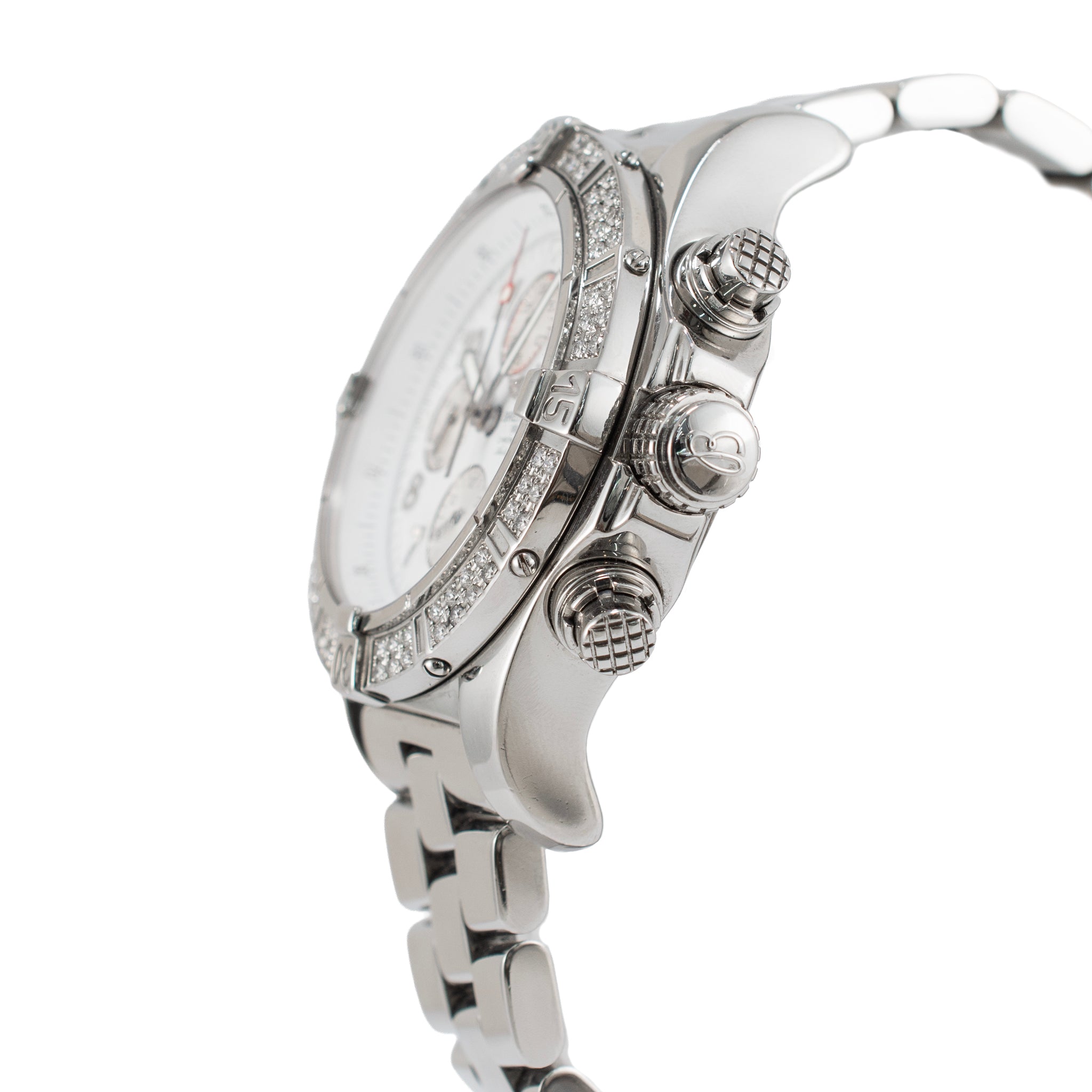 Breitling Super Avenger 48MM A13370 White Dial Diamond Bezel Chrono Steel Watch