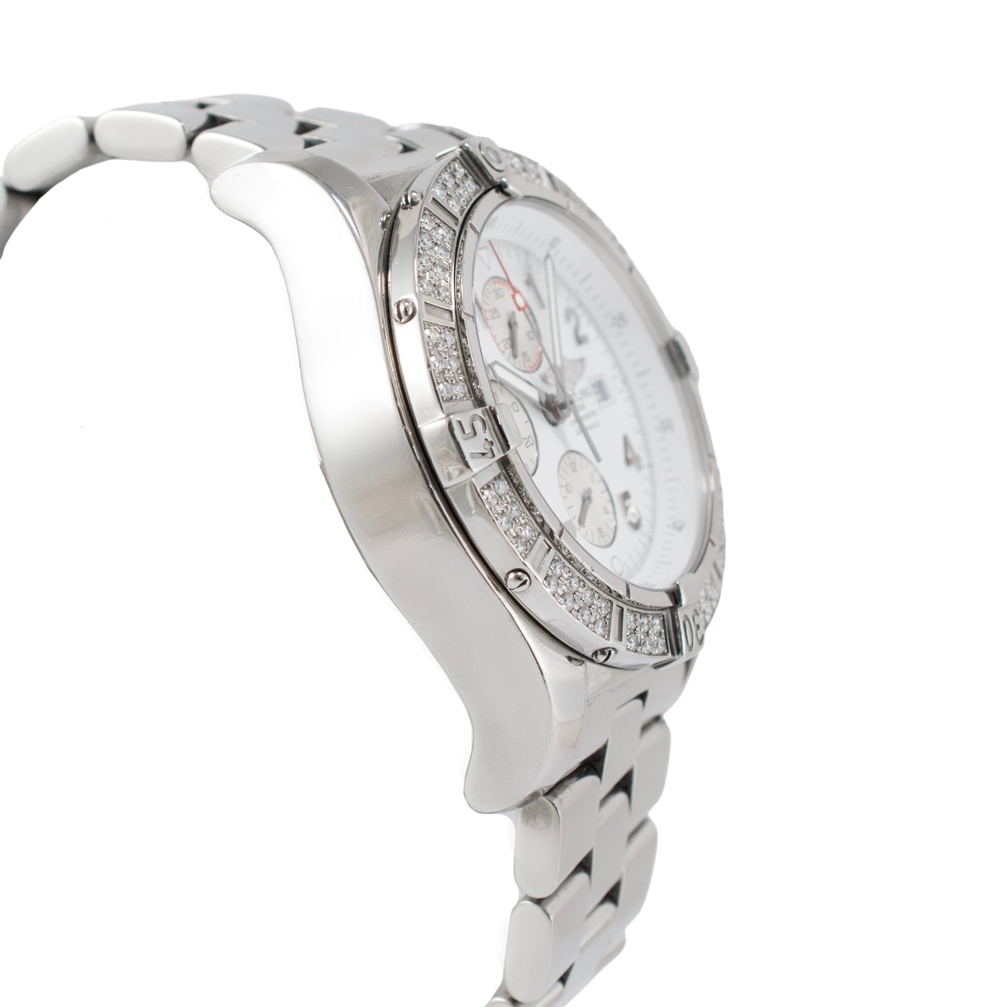 Breitling Super Avenger 48MM A13370 White Dial Diamond Bezel Chrono Steel Watch