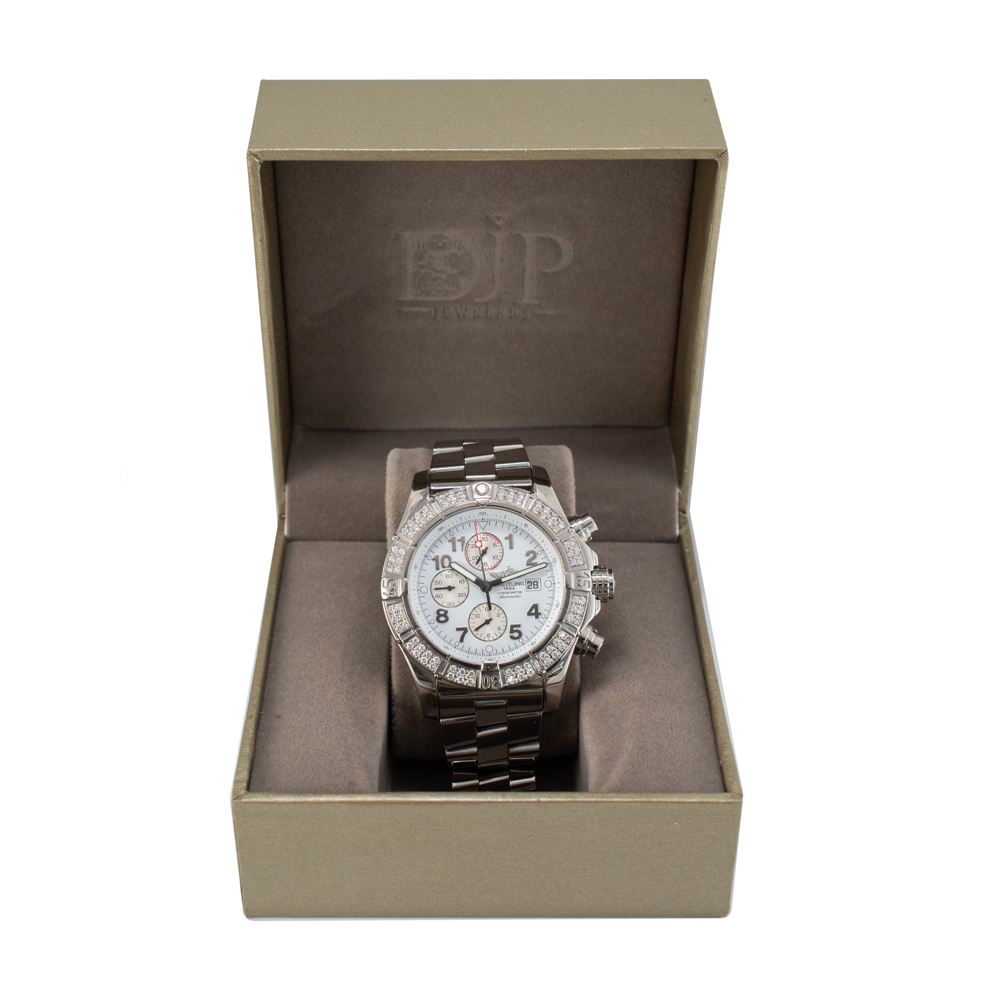 Breitling Super Avenger 48MM A13370 White Dial Diamond Bezel Chrono Steel Watch