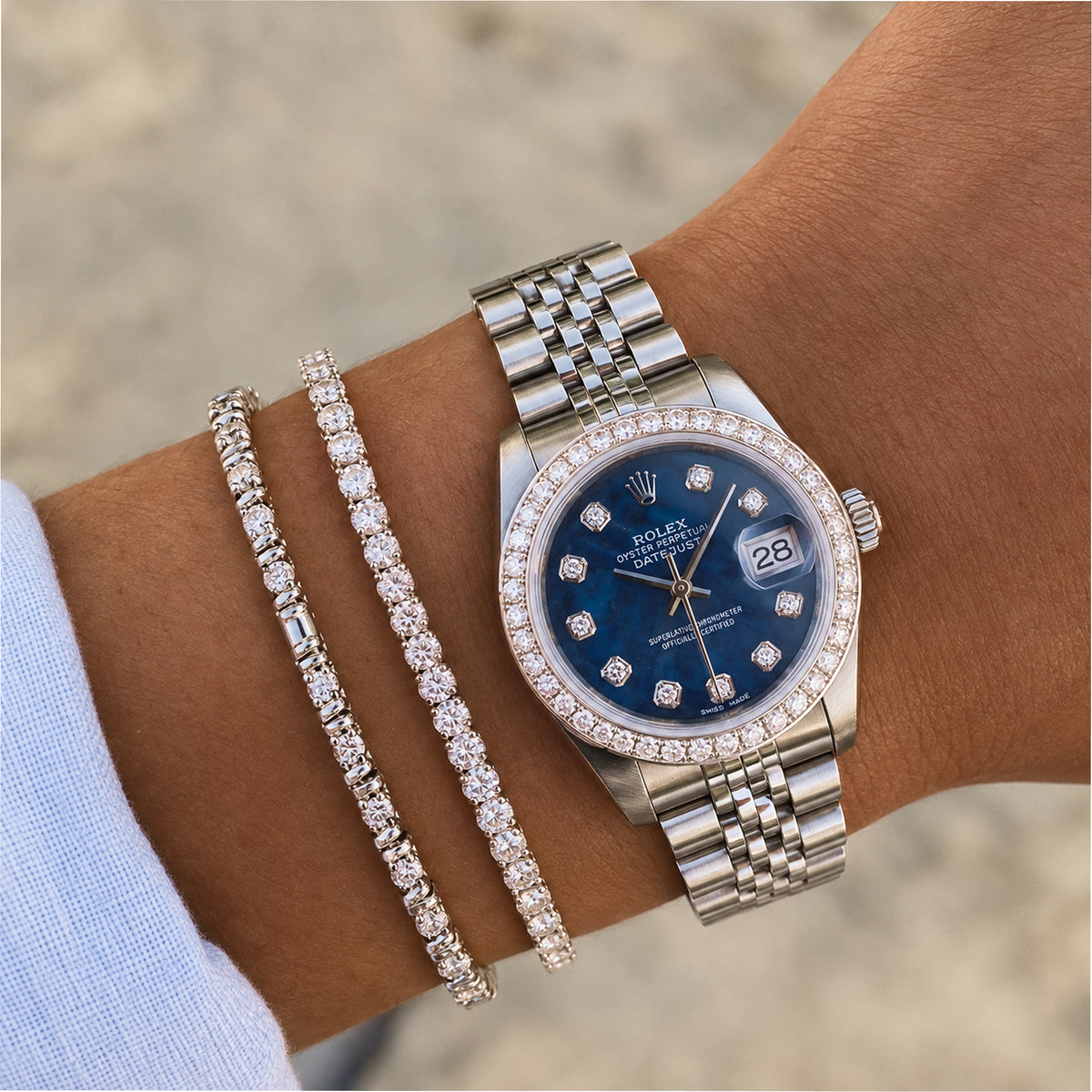 Ladies Rolex Datejust 26MM 79174 Sodalite Diamond Bezel Jubilee Steel Watch