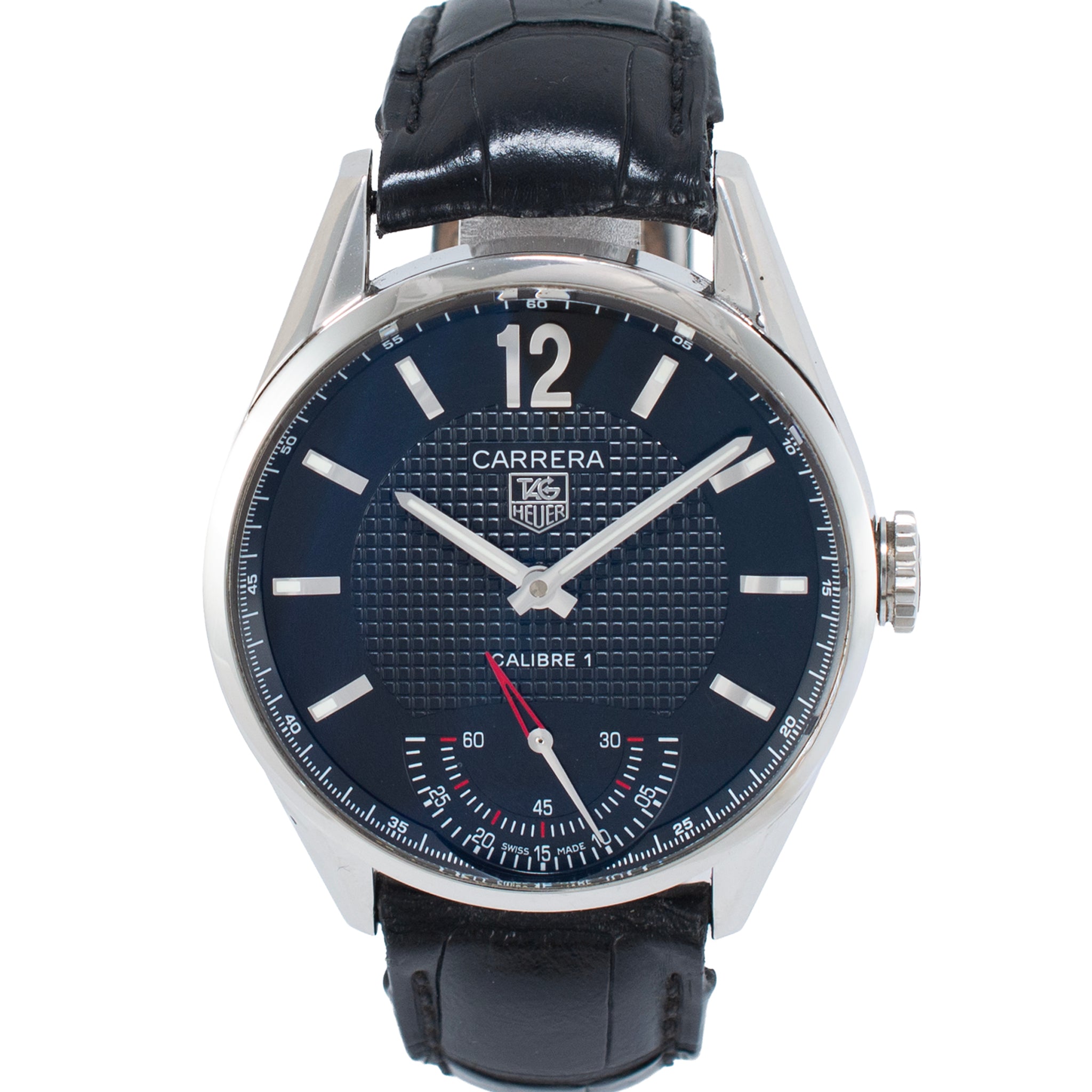 Tag Heuer Carrera 43MM wv3010.eb0025 Black Dial Steel Manual Wind Watch
