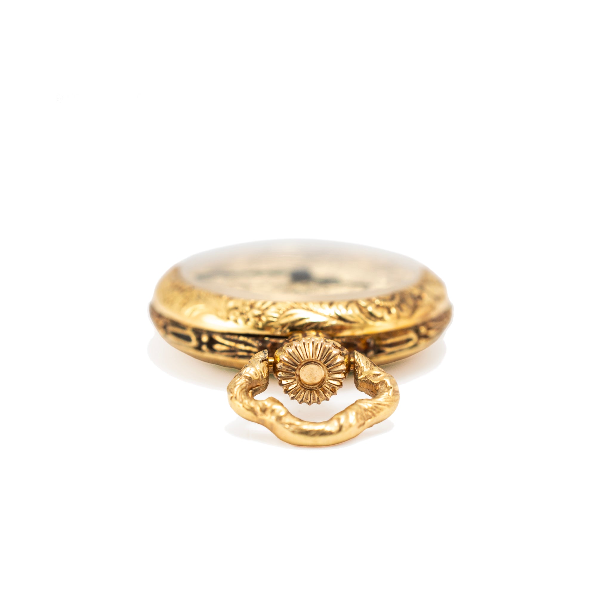 Ladies Art Nouveau Bucherer Lapel 18K Gold Enamel Bow PIN Vintage Pocket Watch