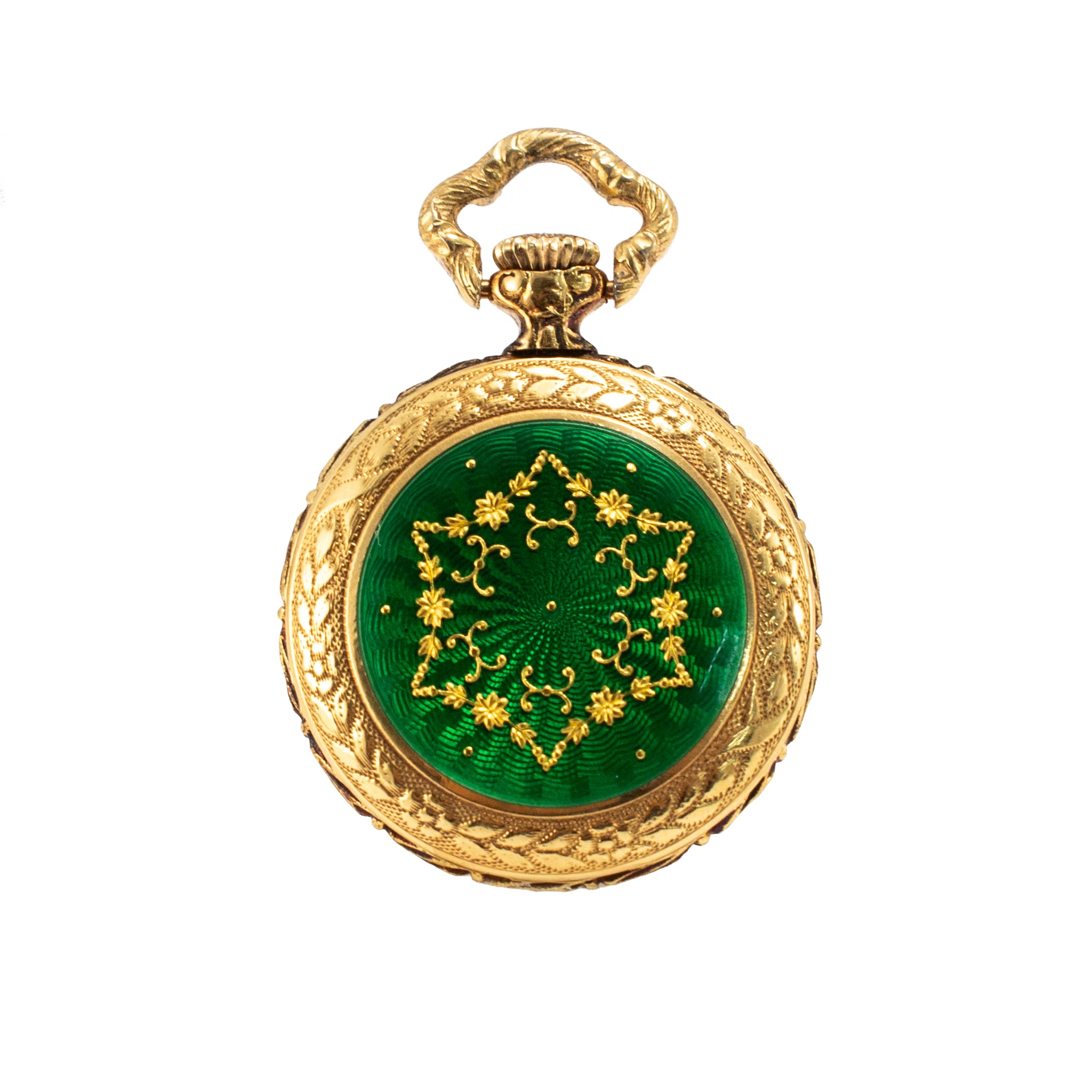 Ladies Art Nouveau Bucherer Lapel 18K Gold Enamel Bow PIN Vintage Pocket Watch