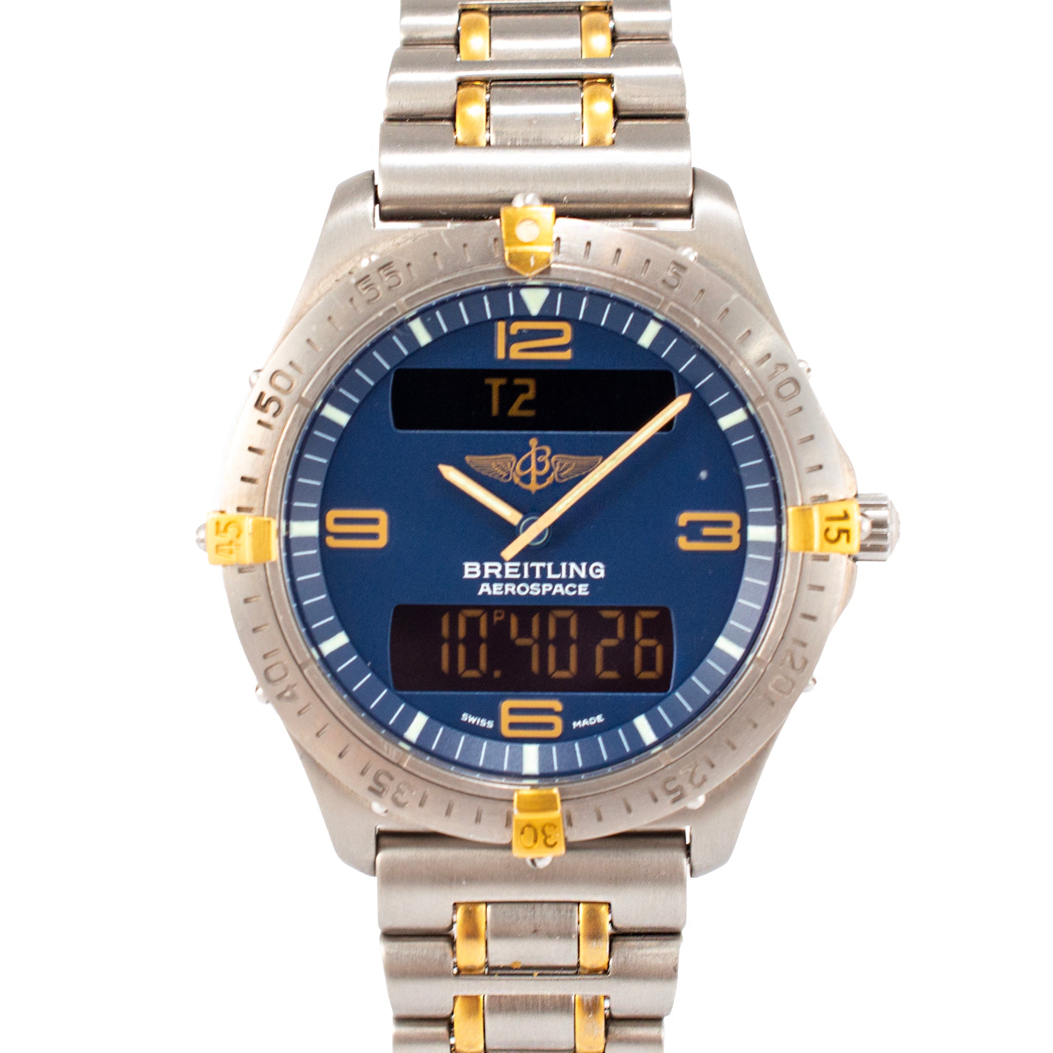 Breitling Aerospace 40MM F56062 Blue Dial Titanium Two Tone Quartz Watch