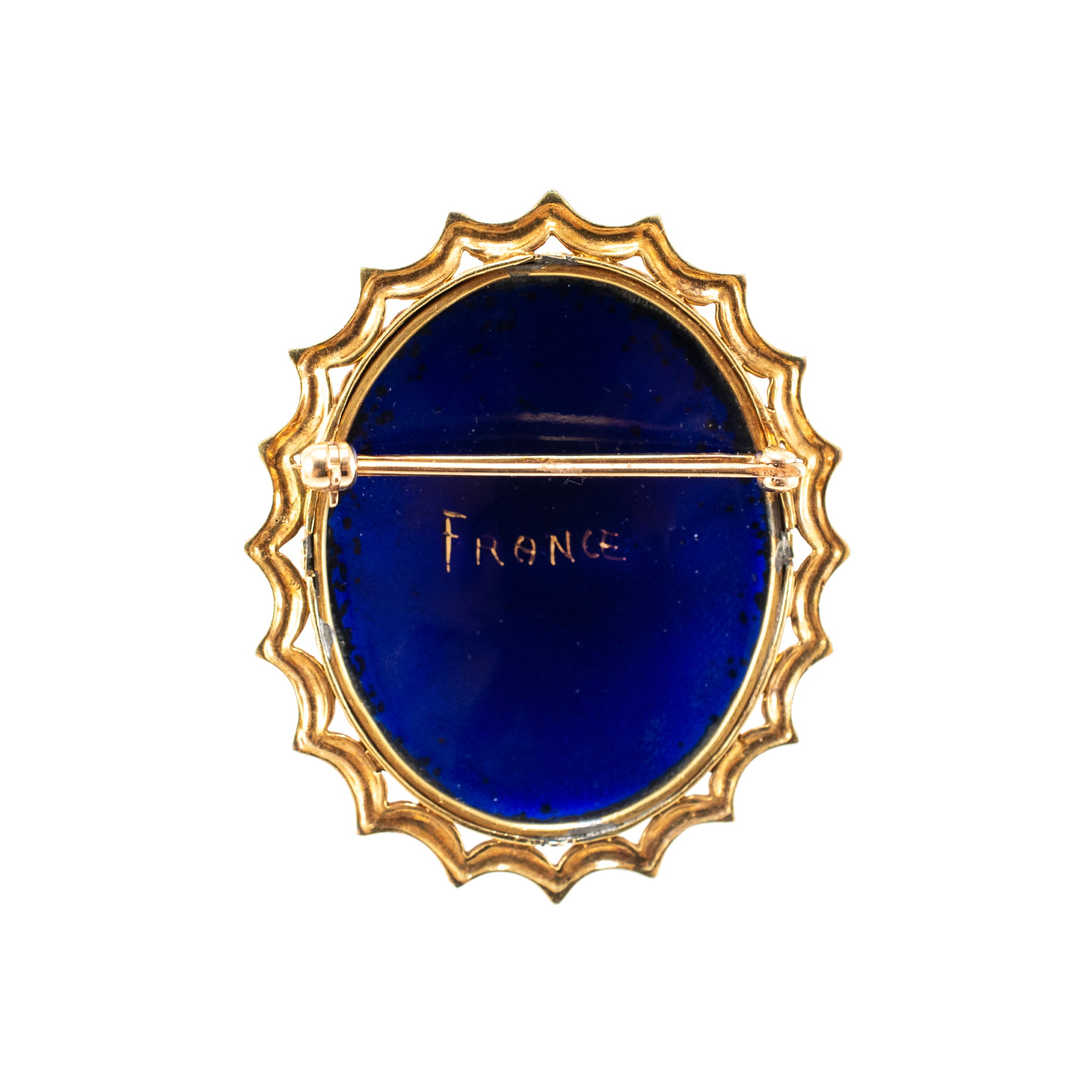 Victorian Antique French 18K Yellow Gold Enamel Lady Portrait Brooch PIN
