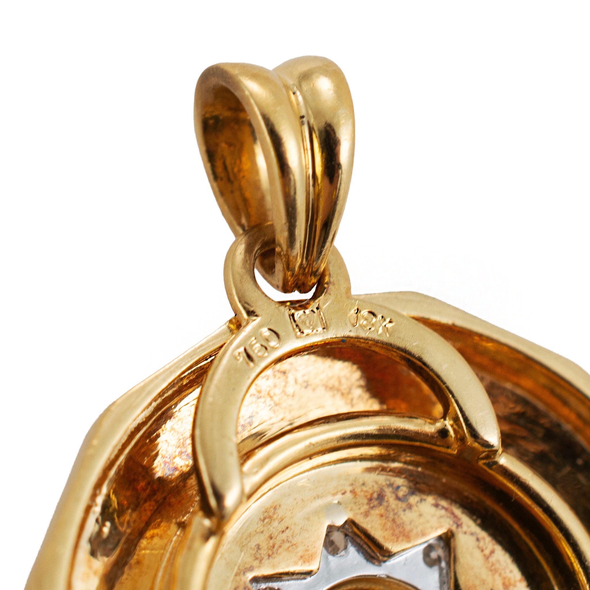 18K Yellow & White Gold Rotating Zodiac Sign Diamond Sun Motif Medal Pendant