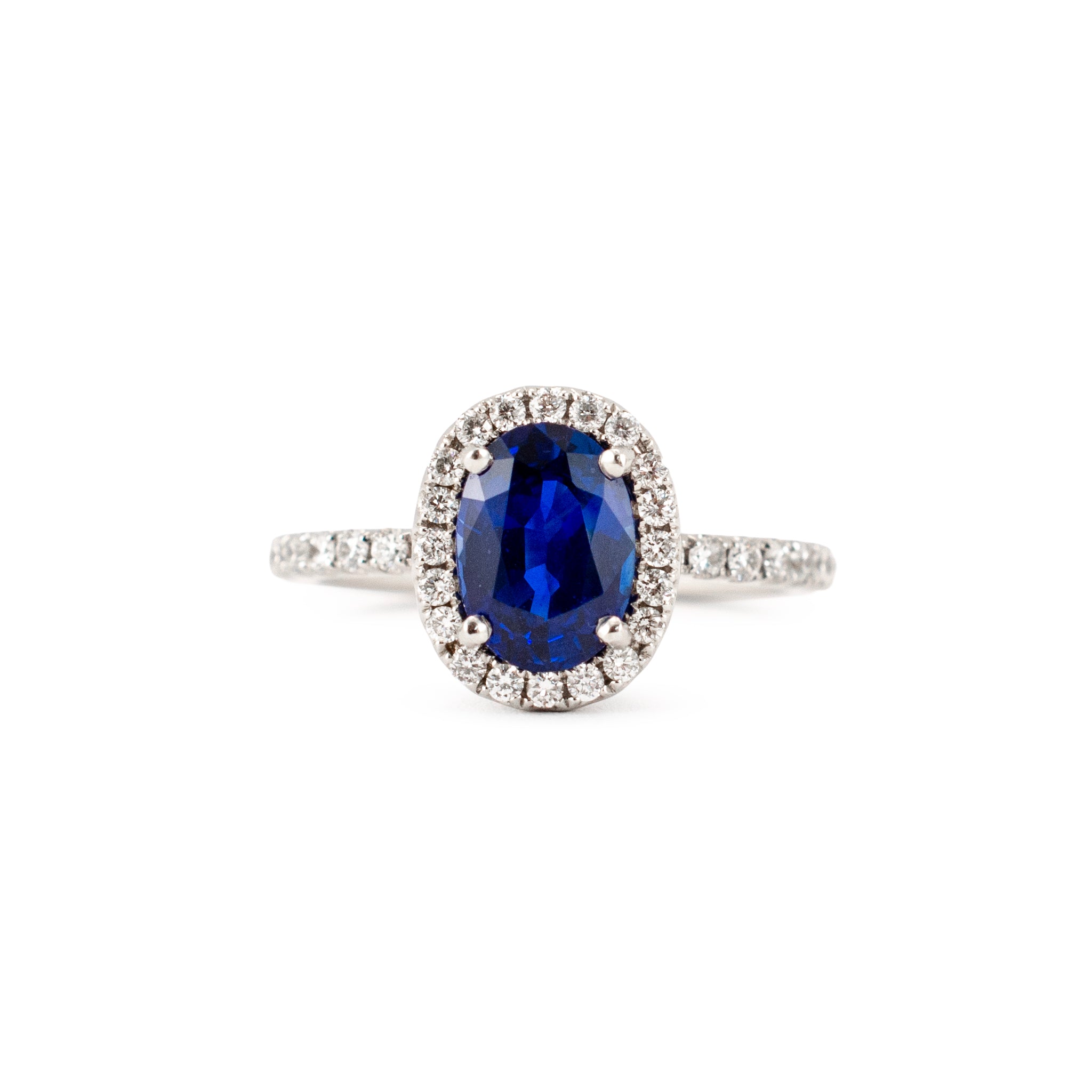 Ladies 18K White Gold 2.16ctw Gia Sri Lanka Sapphire Halo Diamond Cocktail Ring