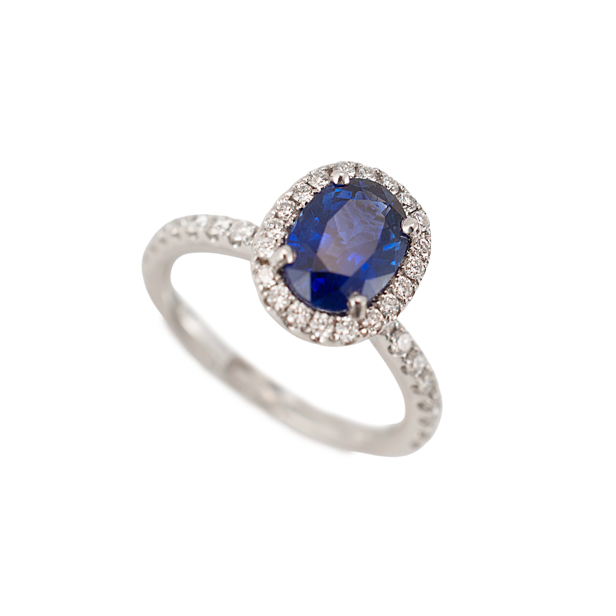 Ladies 18K White Gold 2.16ctw Gia Sri Lanka Sapphire Halo Diamond Cocktail Ring