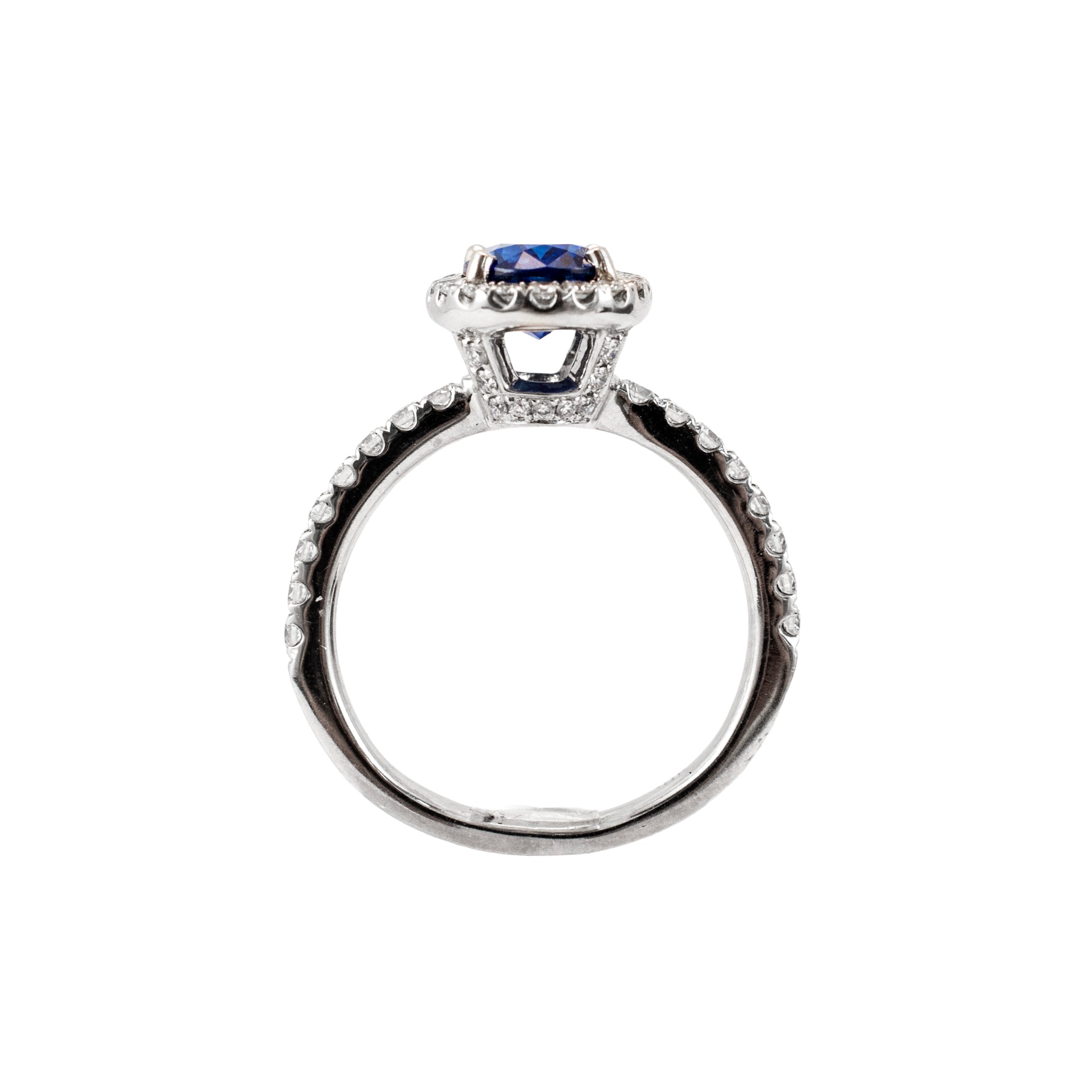 Ladies 18K White Gold 2.16ctw Gia Sri Lanka Sapphire Halo Diamond Cocktail Ring
