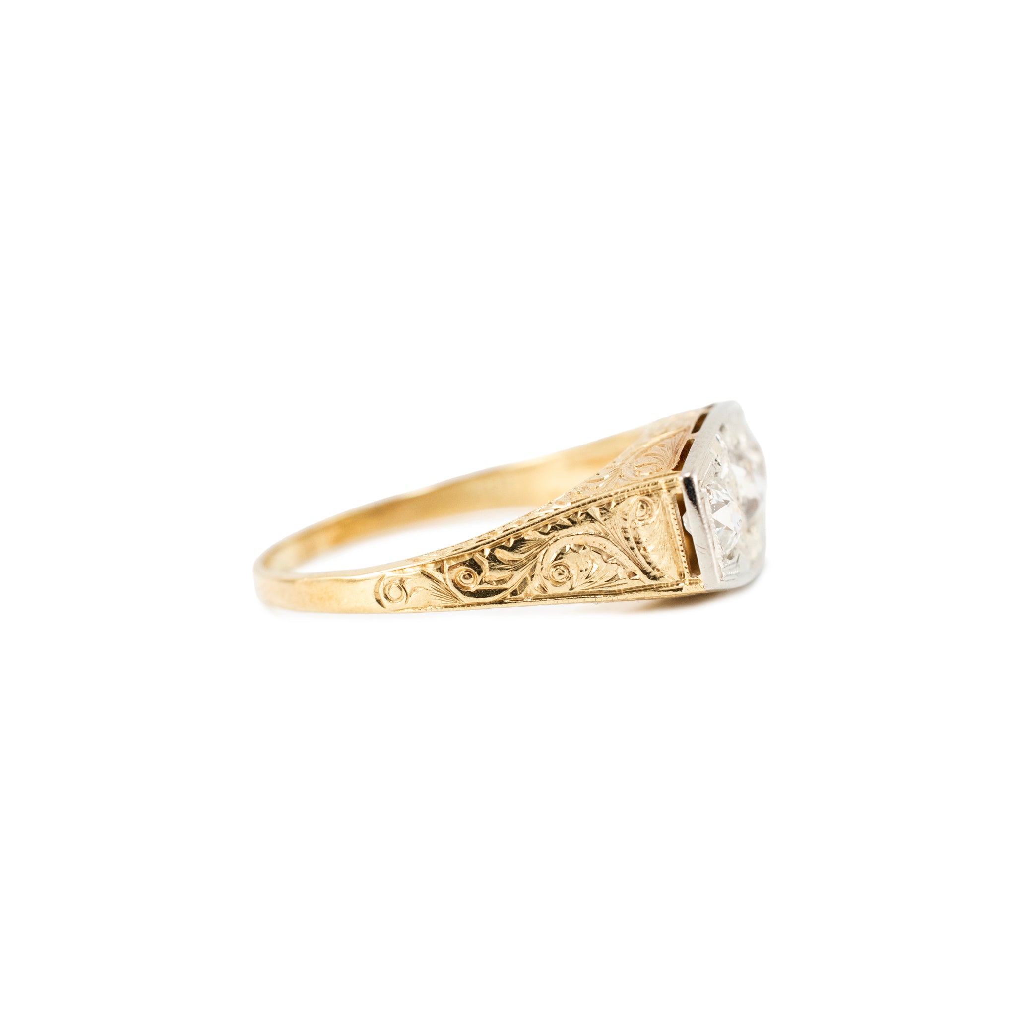 Antique Art Deco 18K & 14K Gold 0.70ct Old Diamond Three Stone Engagement Ring