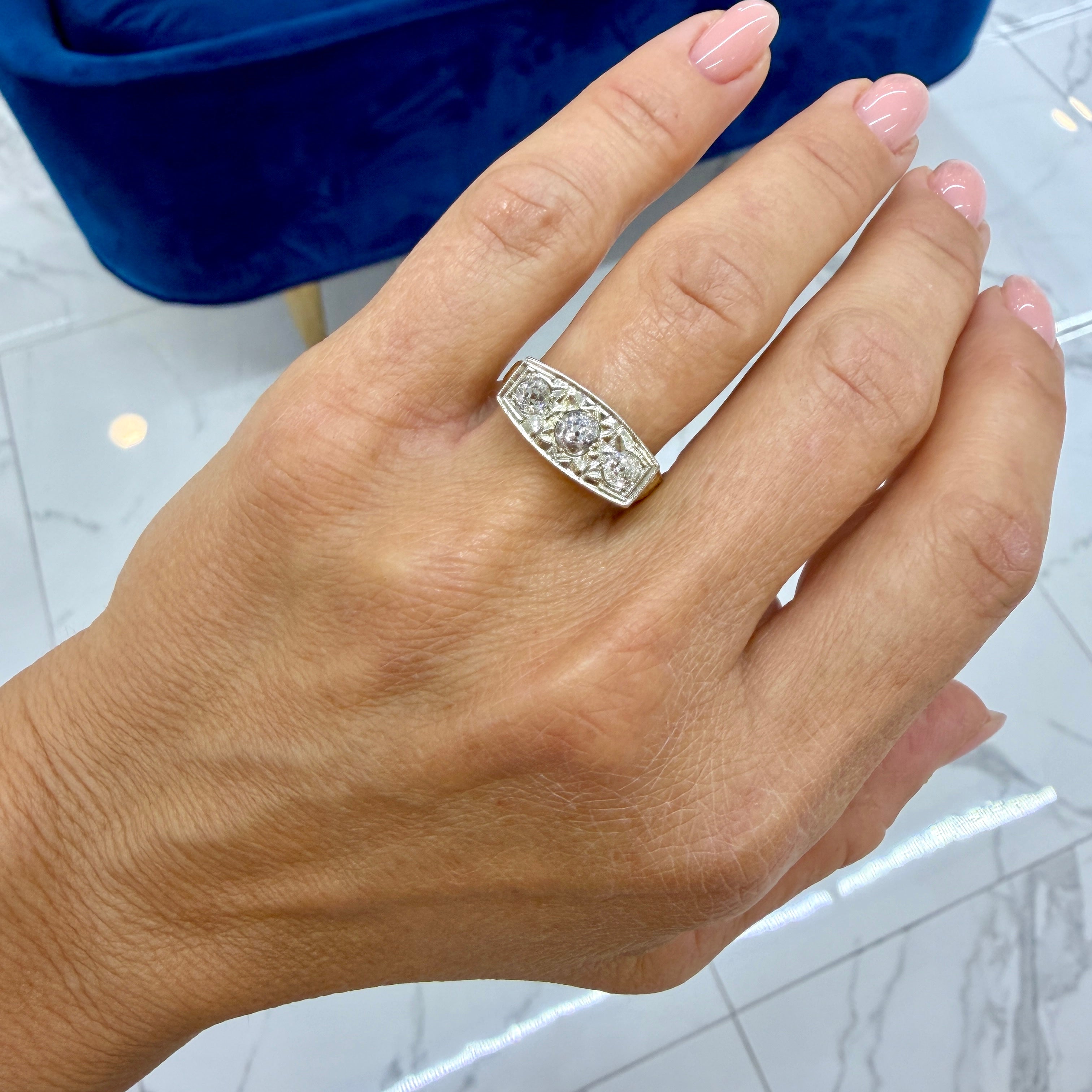 Antique Art Deco 18K & 14K Gold 0.70ct Old Diamond Three Stone Engagement Ring