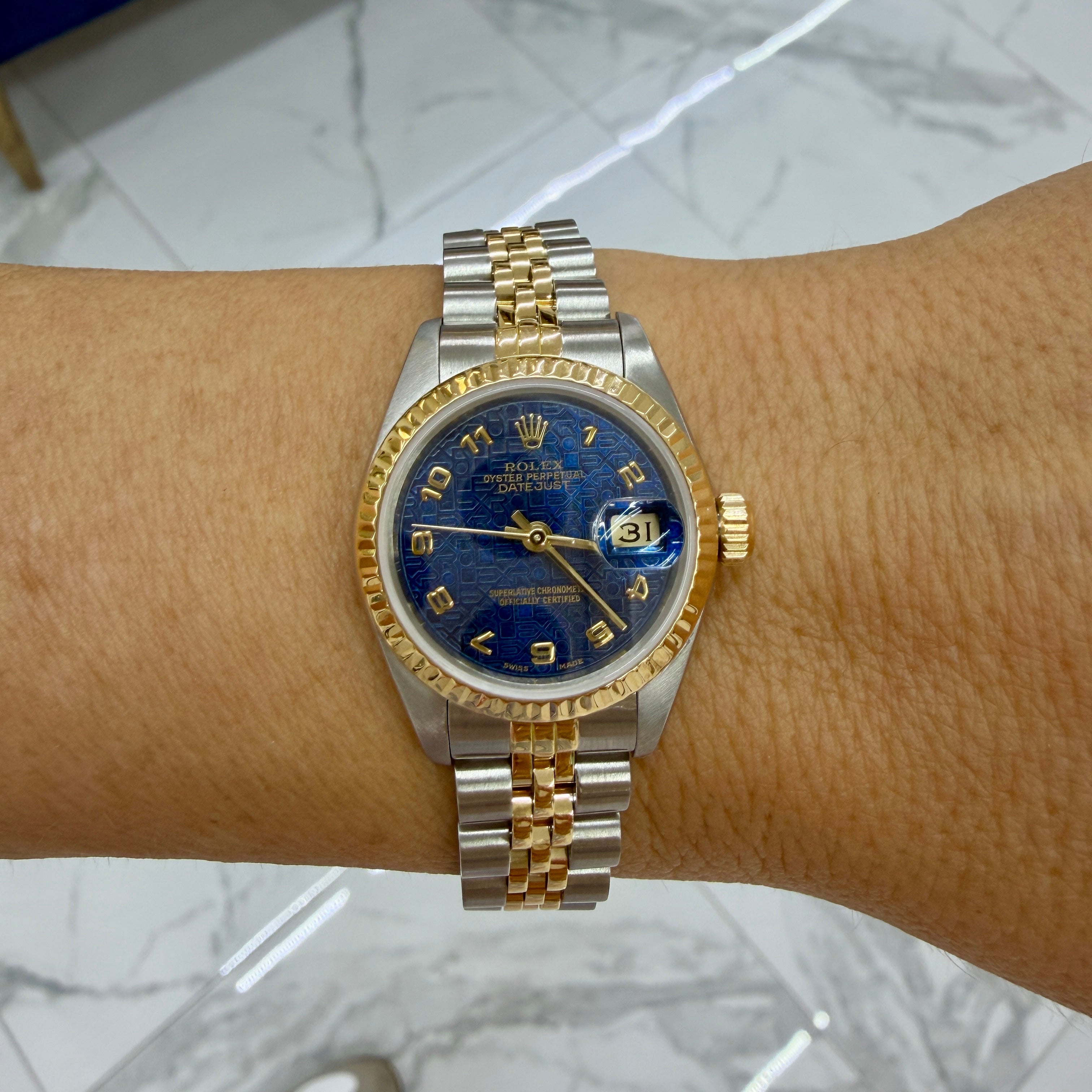 Ladies Rolex Datejust 26MM 69173 Jubilee Anniversary Dial 18K Gold Steel Watch