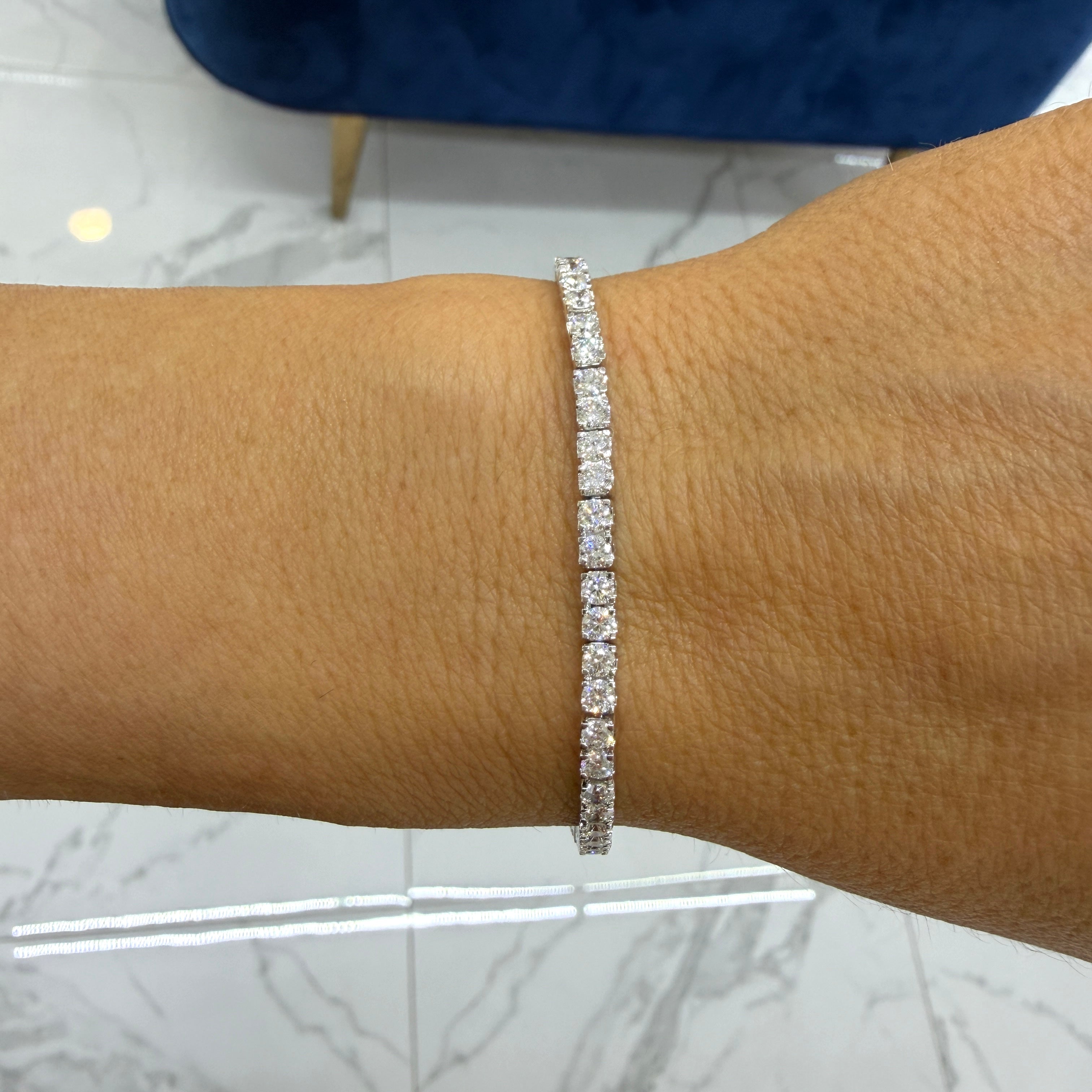 Ladies 14K White Gold Gsi 5.00ct Round Lab Grown Diamond Tennis Bracelet