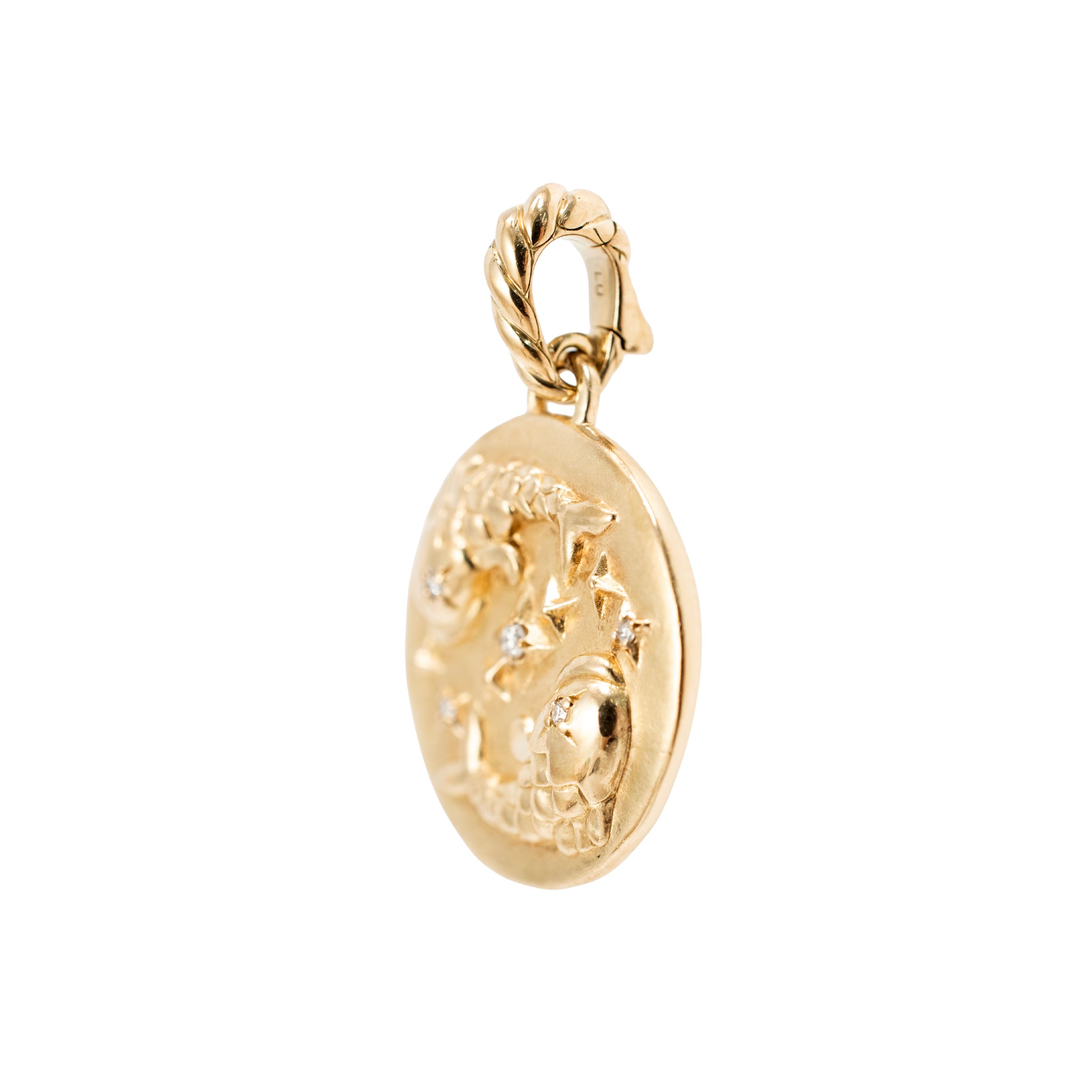 David Yurman 18K Yellow Gold 0.03ct Round Diamond Pisces Amulet Charm Pendant