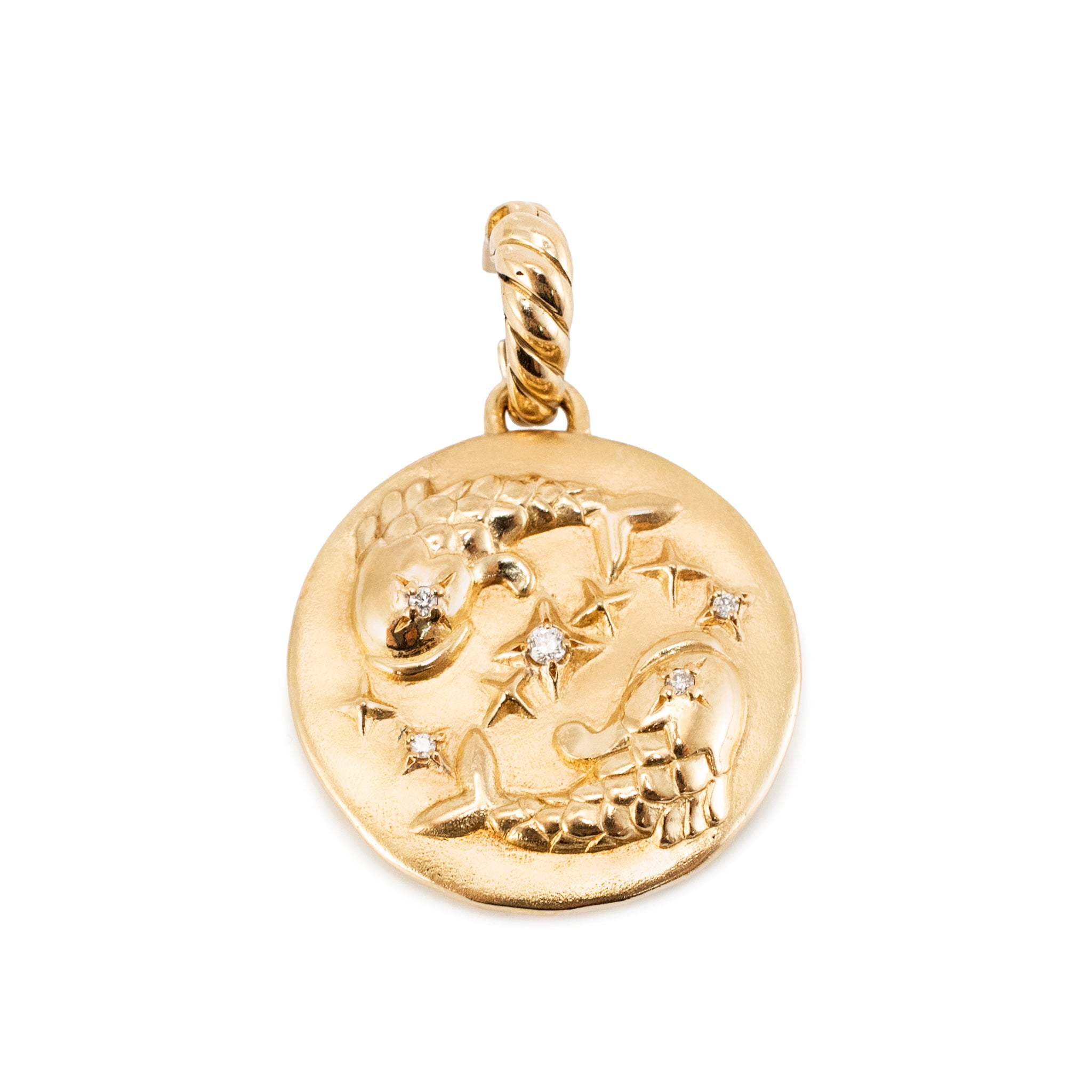 David Yurman 18K Yellow Gold 0.03ct Round Diamond Pisces Amulet Charm Pendant