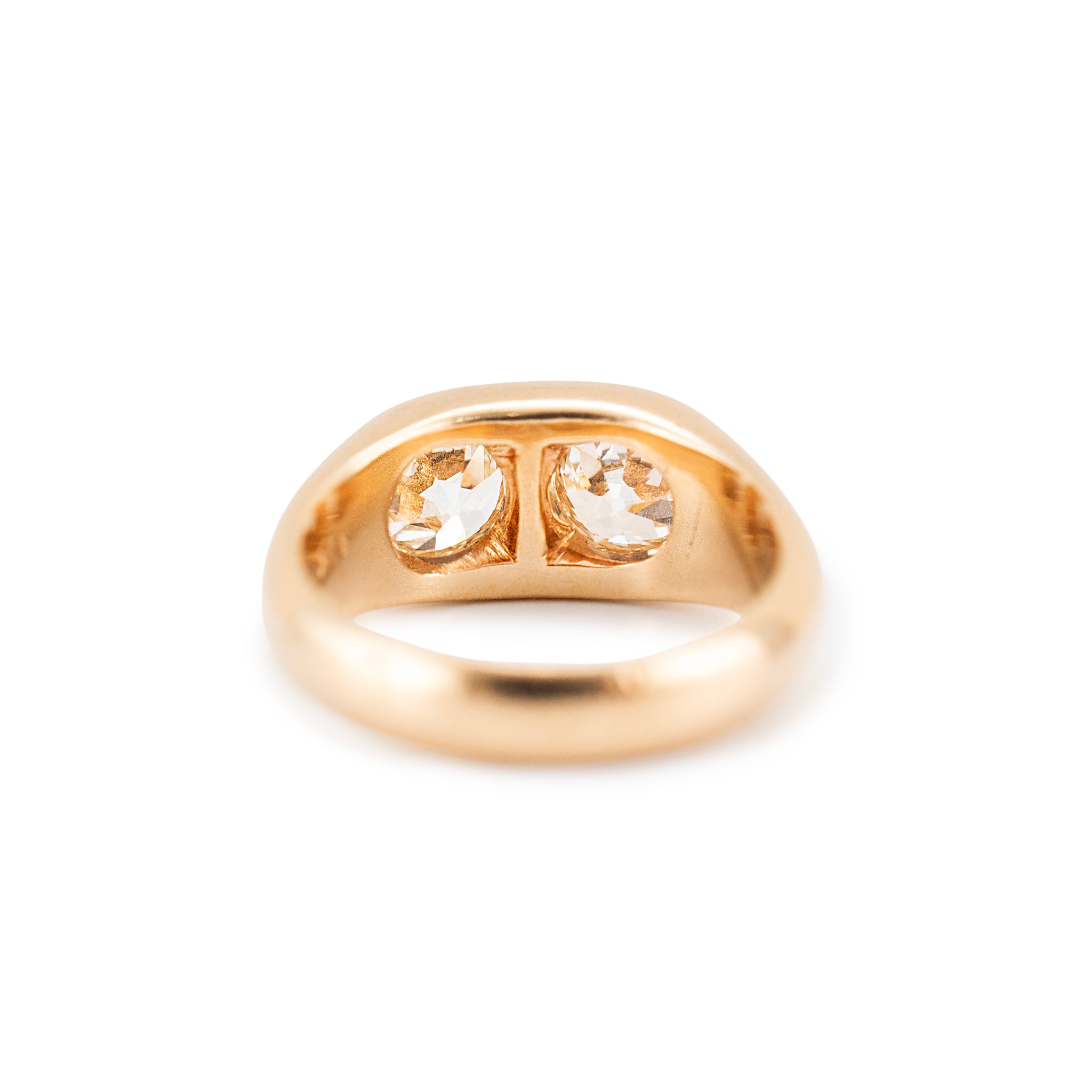 Unisex Vintage 14K Yellow Gold Gia 3.75ct Two Bezel Set Diamond Cocktail Ring