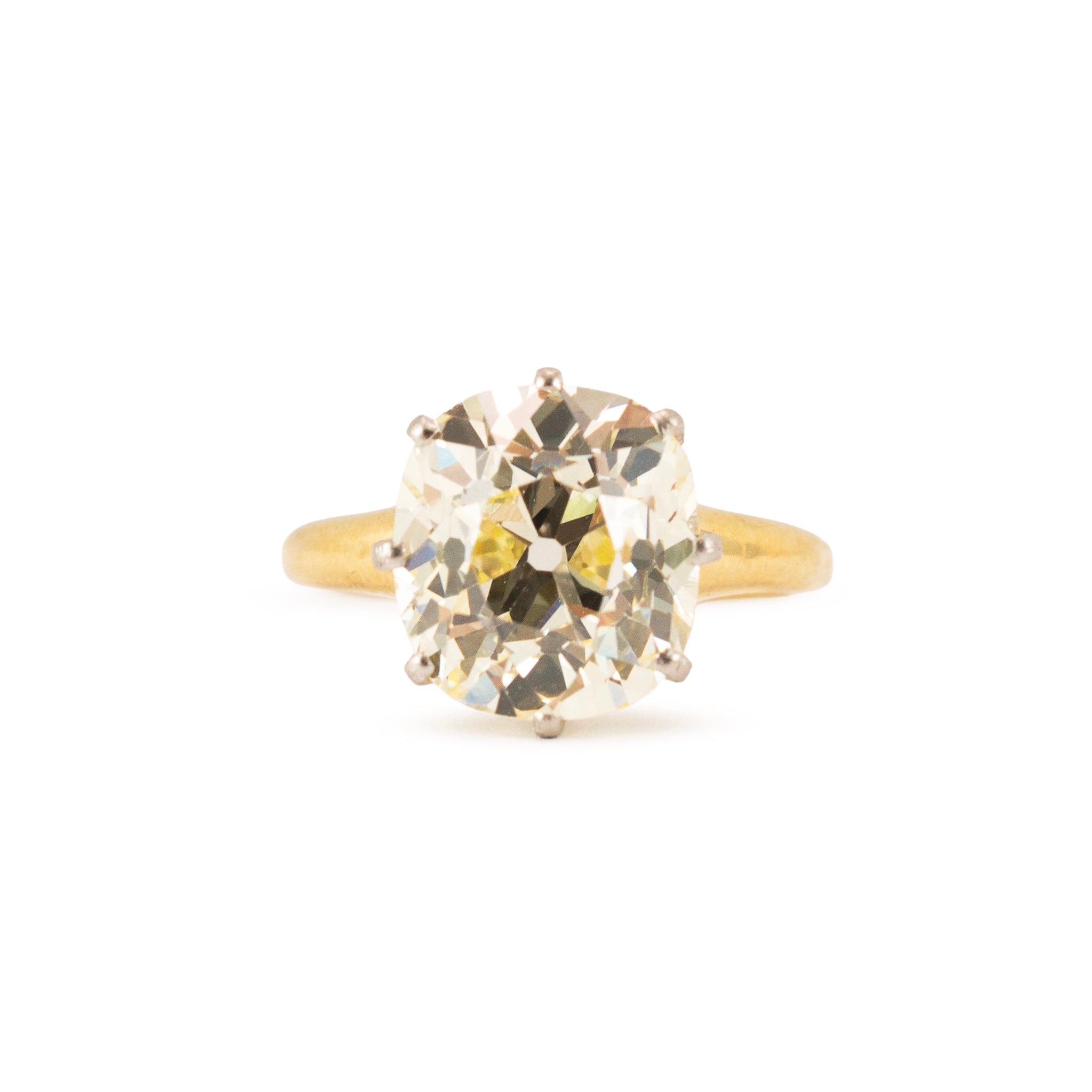 Antique 18K Yellow Gold Platinum Gia 5.20ct Old Mine Cut Diamond Engagement Ring