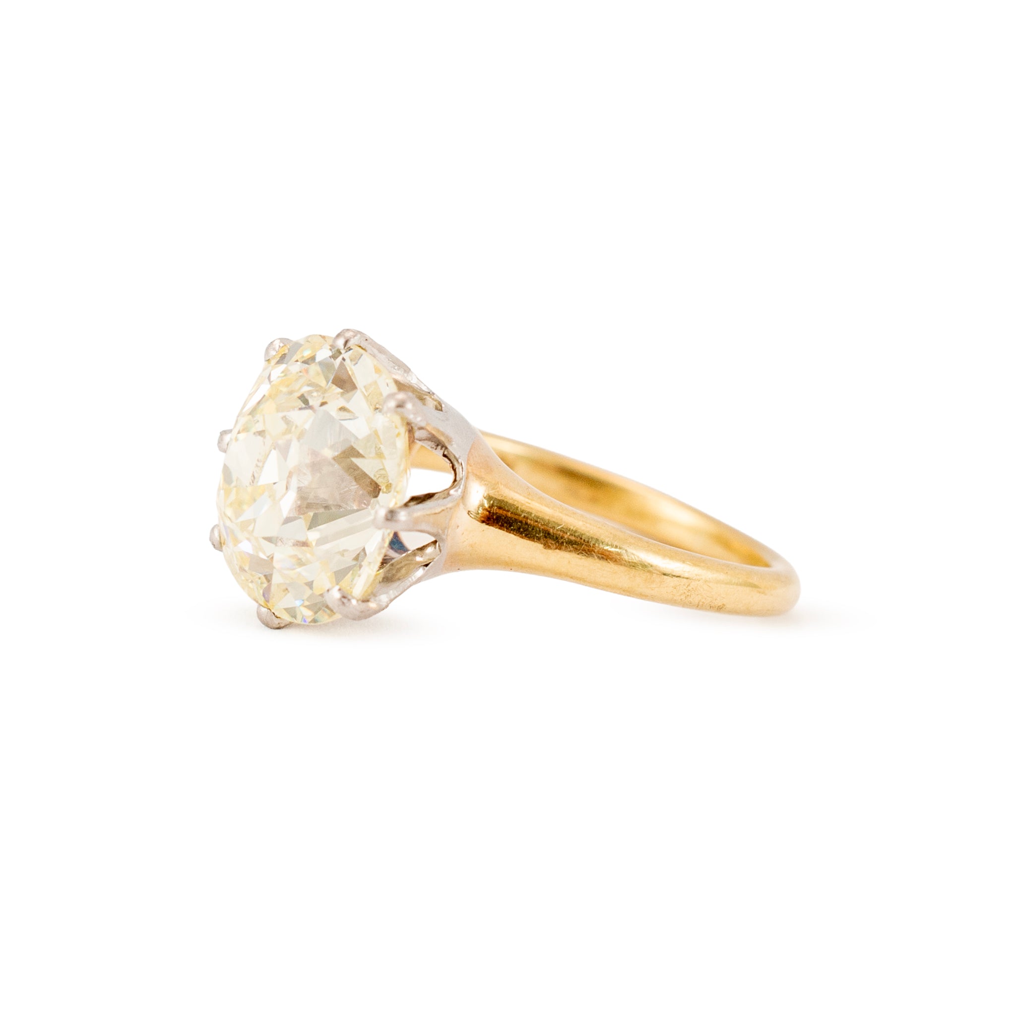 Antique 18K Yellow Gold Platinum Gia 5.20ct Old Mine Cut Diamond Engagement Ring
