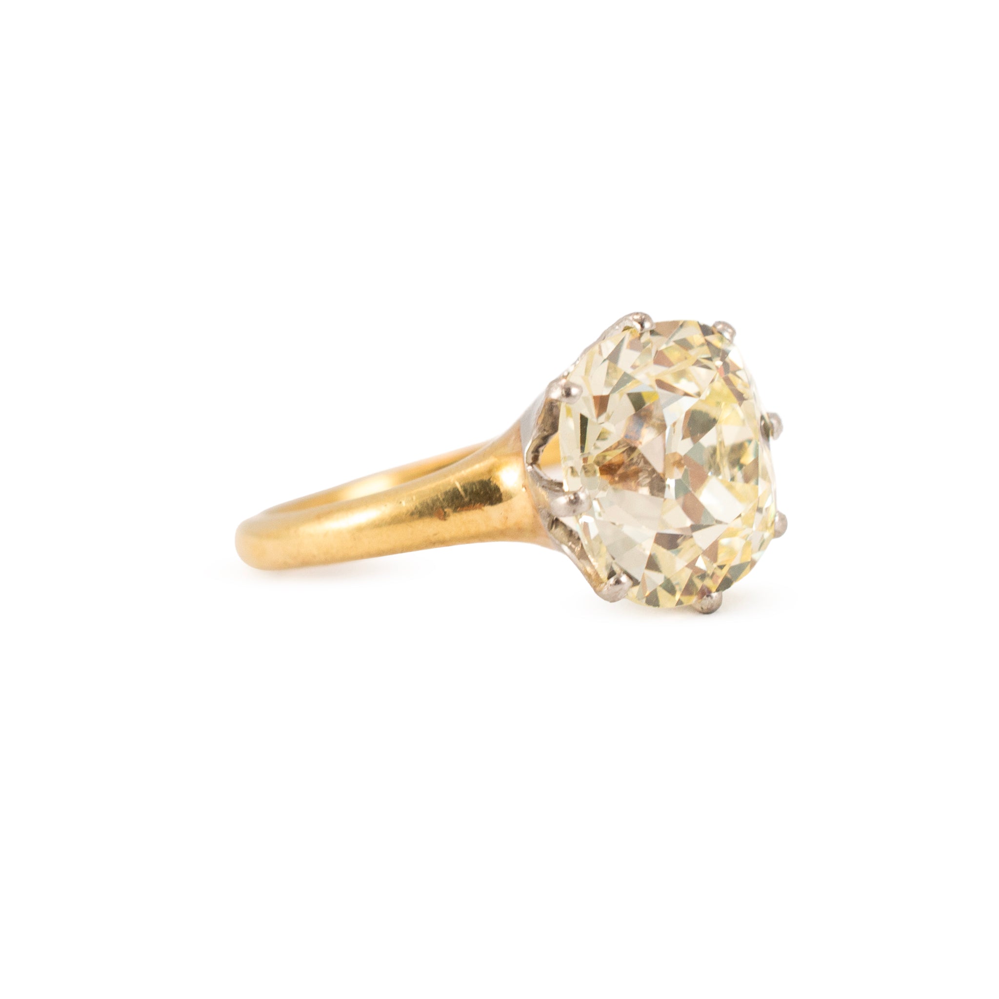 Antique 18K Yellow Gold Platinum Gia 5.20ct Old Mine Cut Diamond Engagement Ring