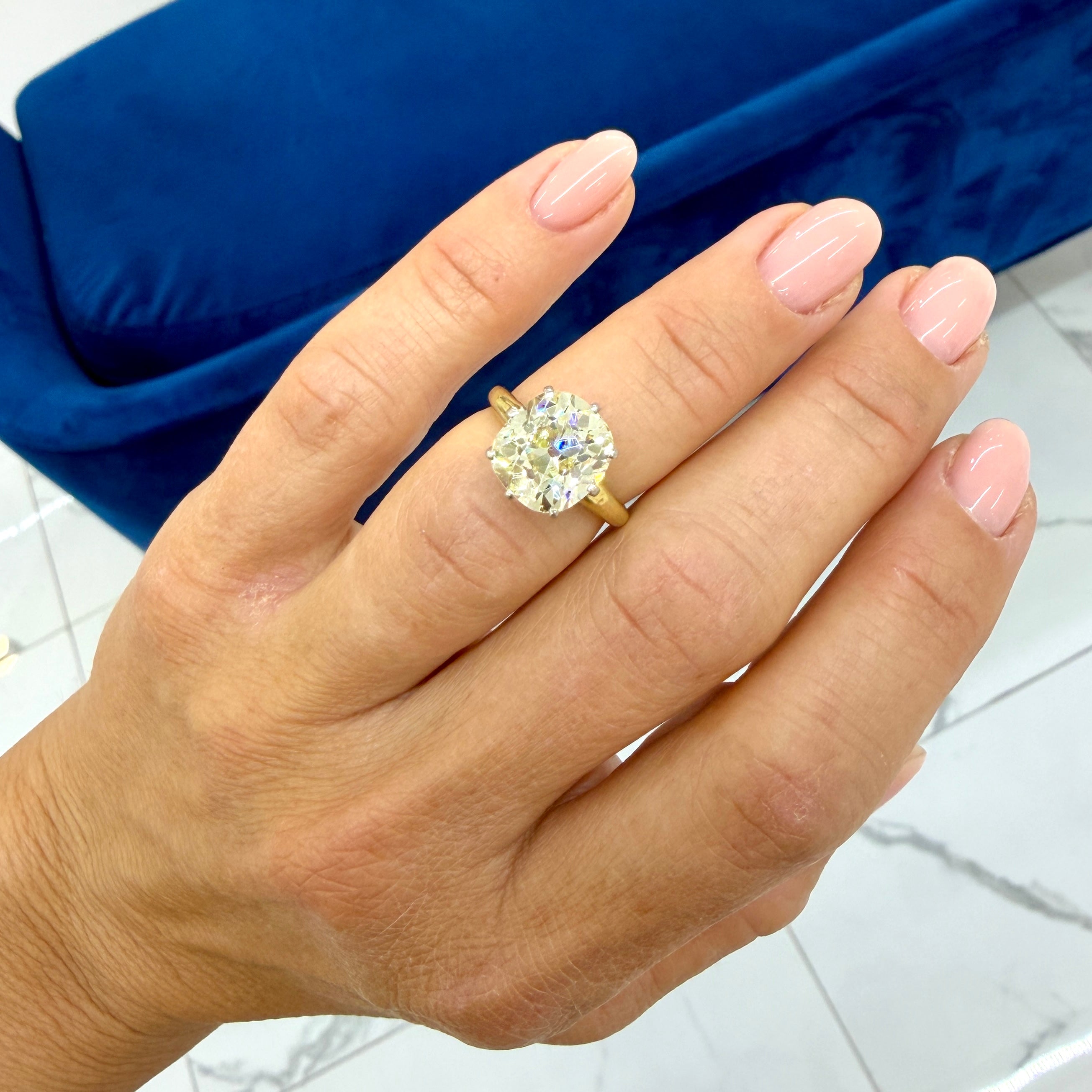 Antique 18K Yellow Gold Platinum Gia 5.20ct Old Mine Cut Diamond Engagement Ring