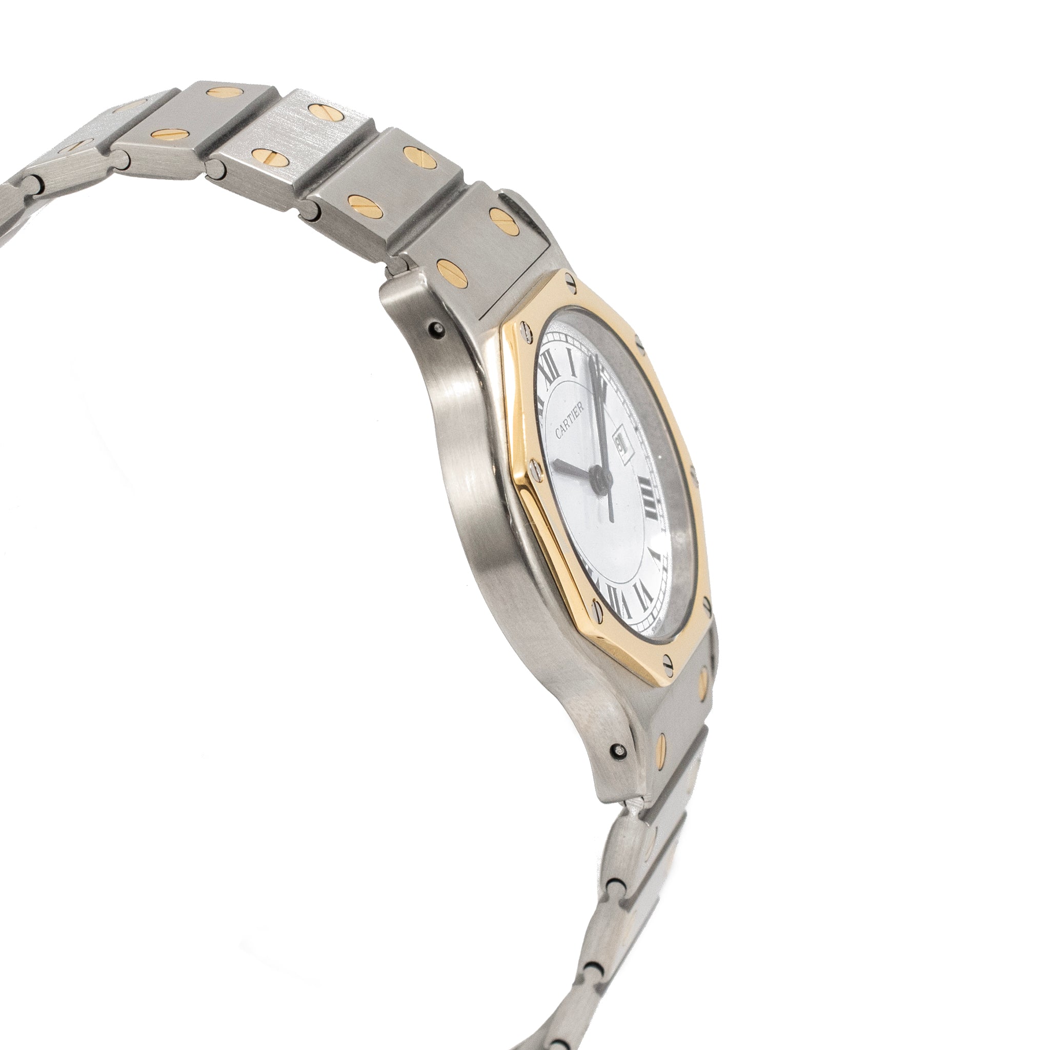 Ladies Cartier Santos Octagon 30MM 2966 White Roman Gold Steel Automatic Watch