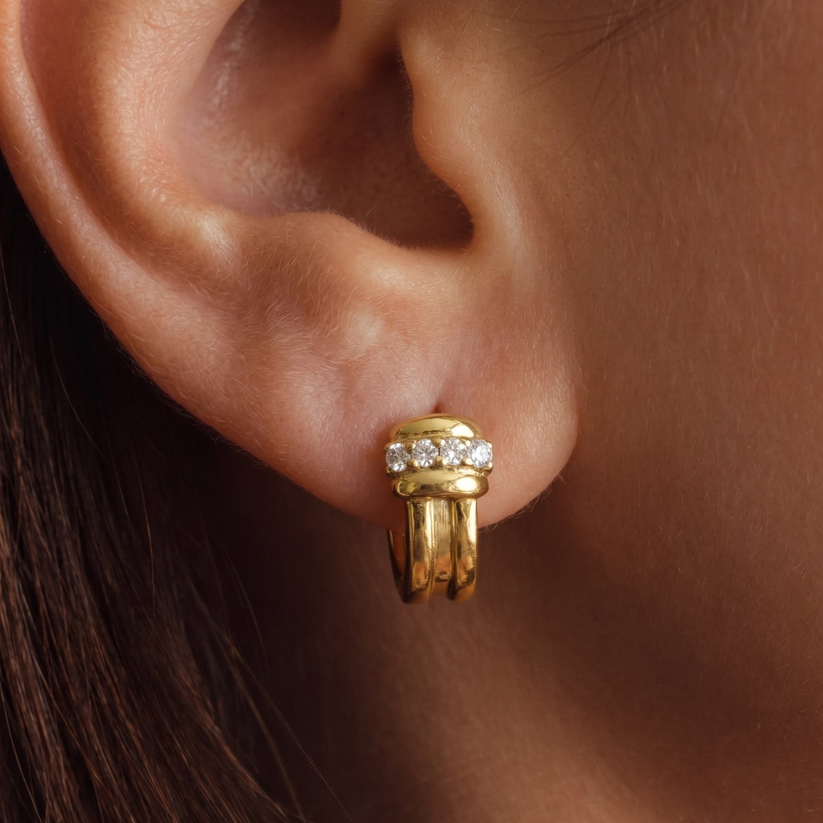 Vintage Tiffany & Co. 1995 Atlas 18K Yellow Gold Diamond Huggie Clip on Earrings