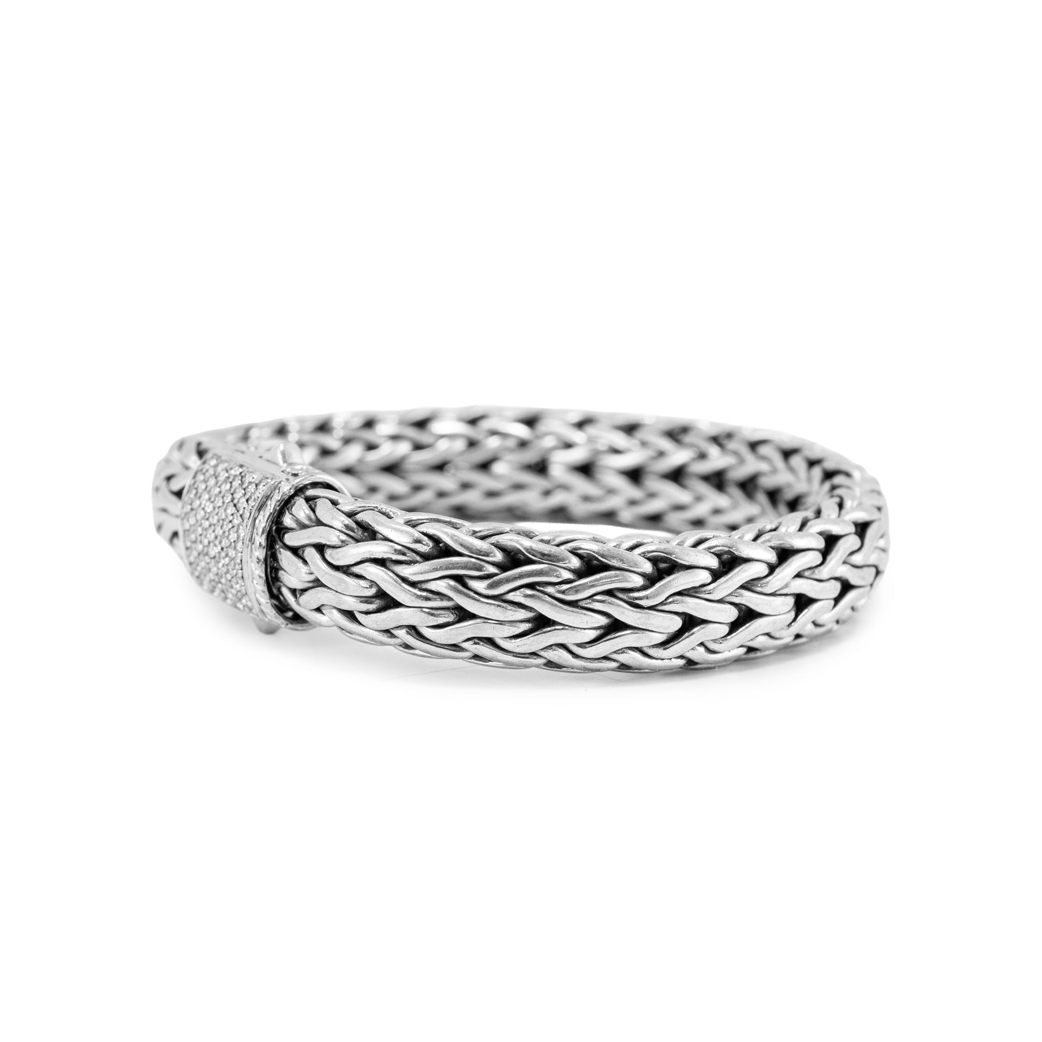 John Hardy Classic Icon 0.69ct Round Diamond Pave Sterling Silver Link Bracelet