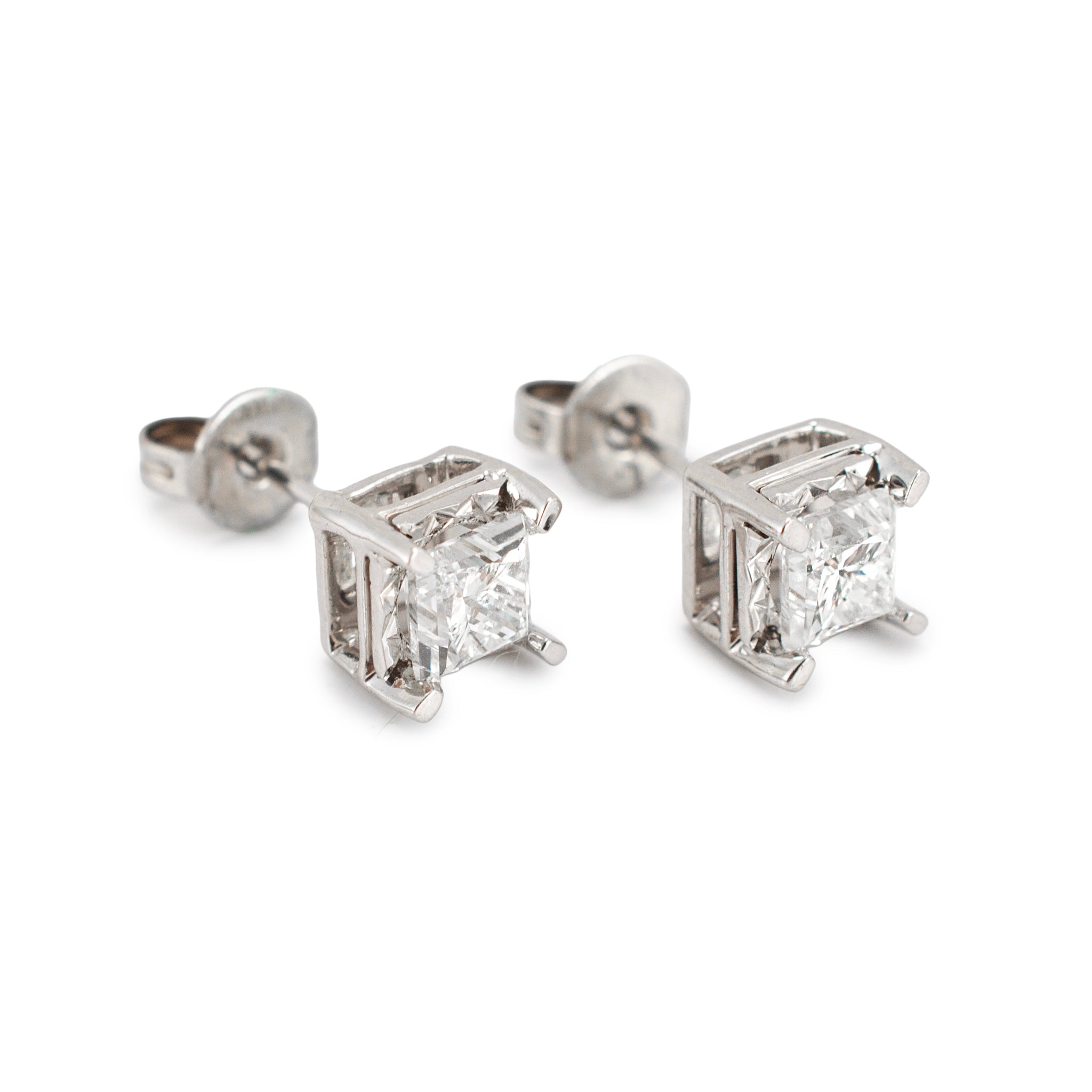 Unisex 14K White Gold 0.80ct. Princess Cut Diamond Sophisticated Stud Earrings