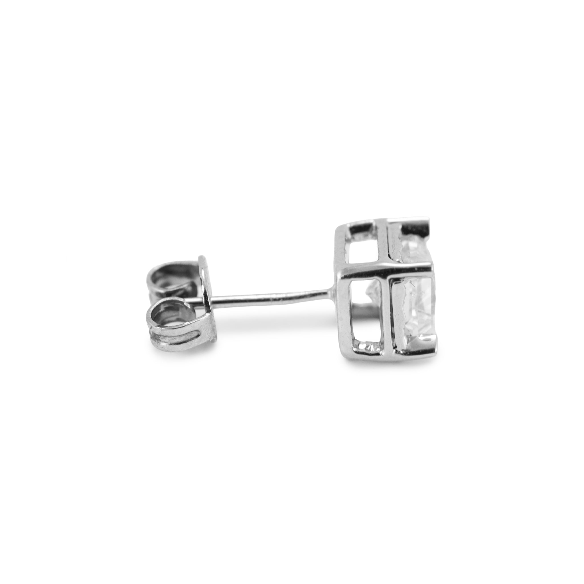 Unisex 14K White Gold 0.80ct. Princess Cut Diamond Sophisticated Stud Earrings