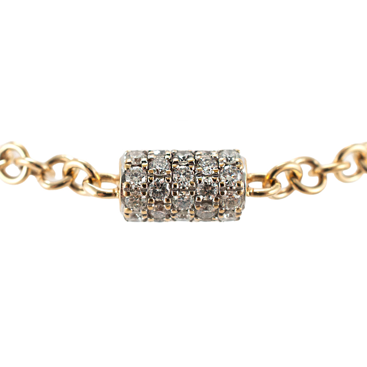 14K Rose Gold 0.41ctw Pave Diamond Barrel Rondelle Charm Chain Link Bracelet
