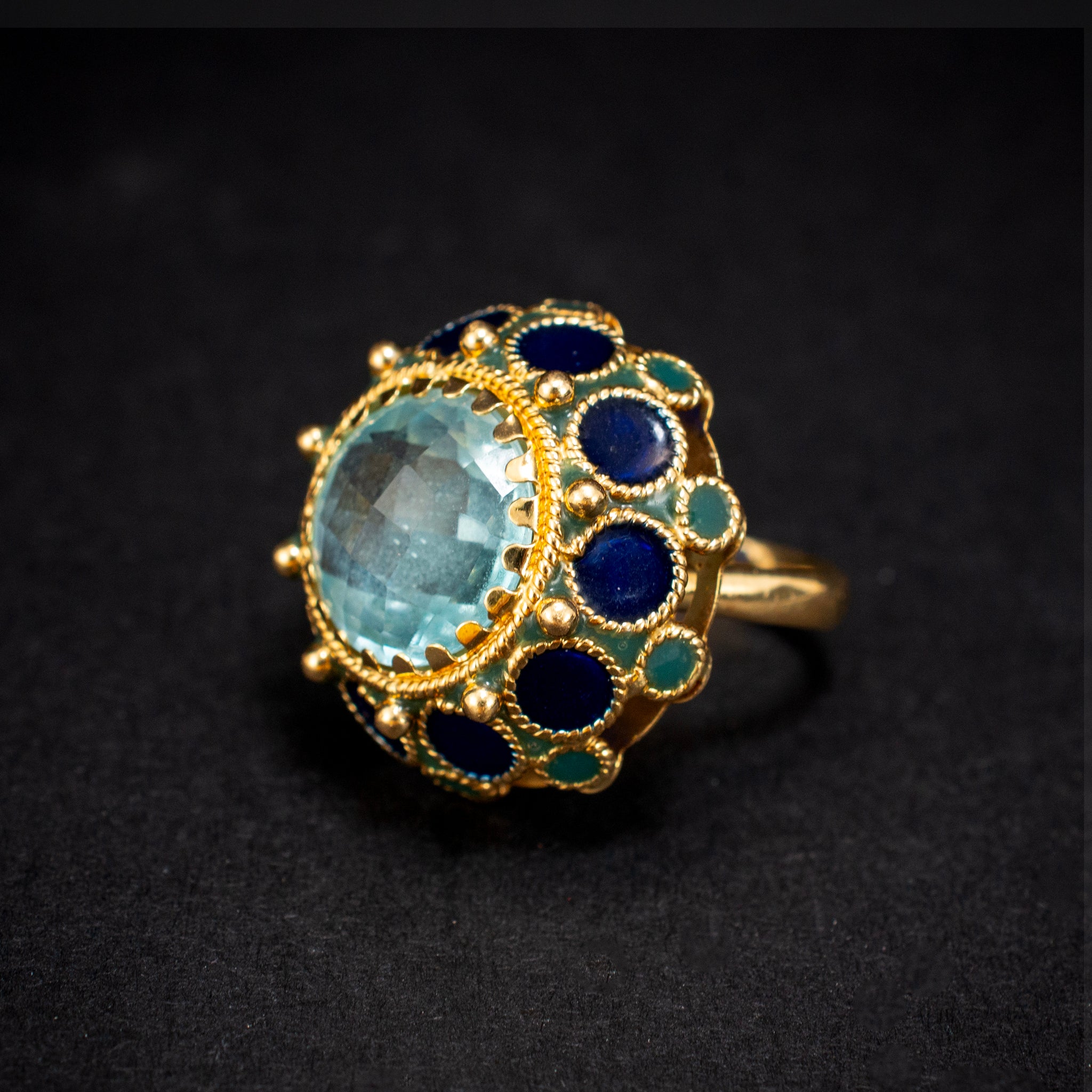 Cocktail & Statement Ring Aqua 11ct 14K Yellow Gold Vintage 453458 available at DJP Jewelers & Luxury Buyers