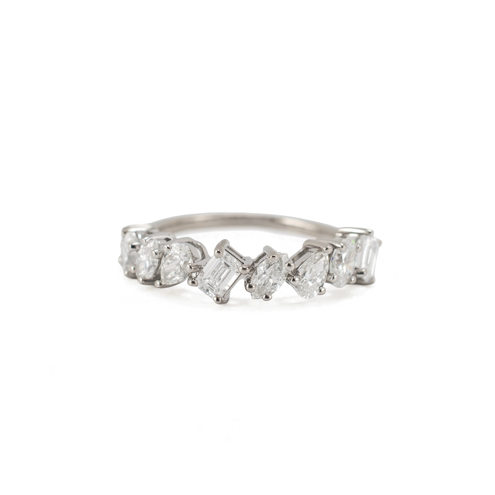 14K White Gold 1.52ctw Staggered Mixed Multi Shape Diamond Eternity Band Ring