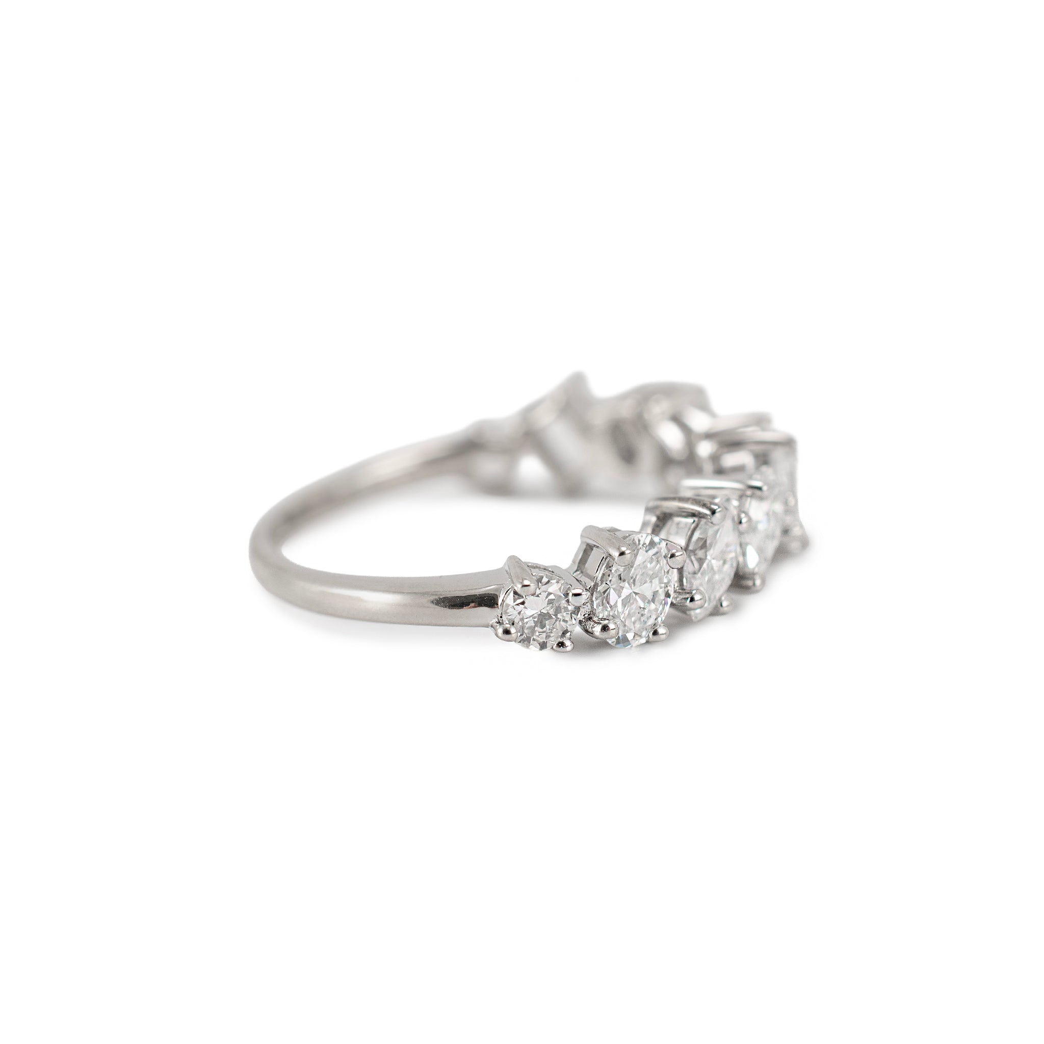 14K White Gold 1.52ctw Staggered Mixed Multi Shape Diamond Eternity Band Ring