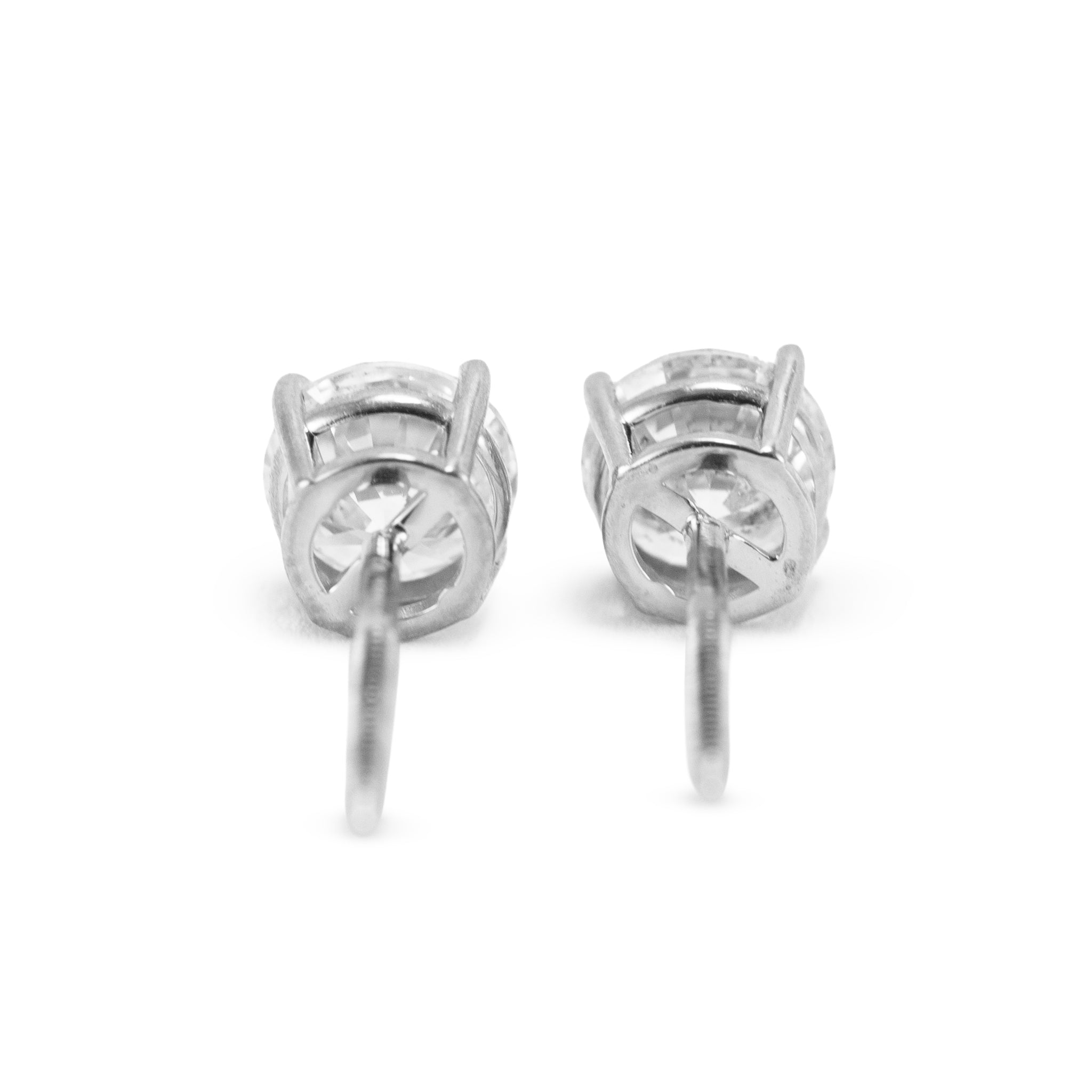 Unisex 14K White Gold 1.29ctw Round Diamond Screw Back Stud Earrings
