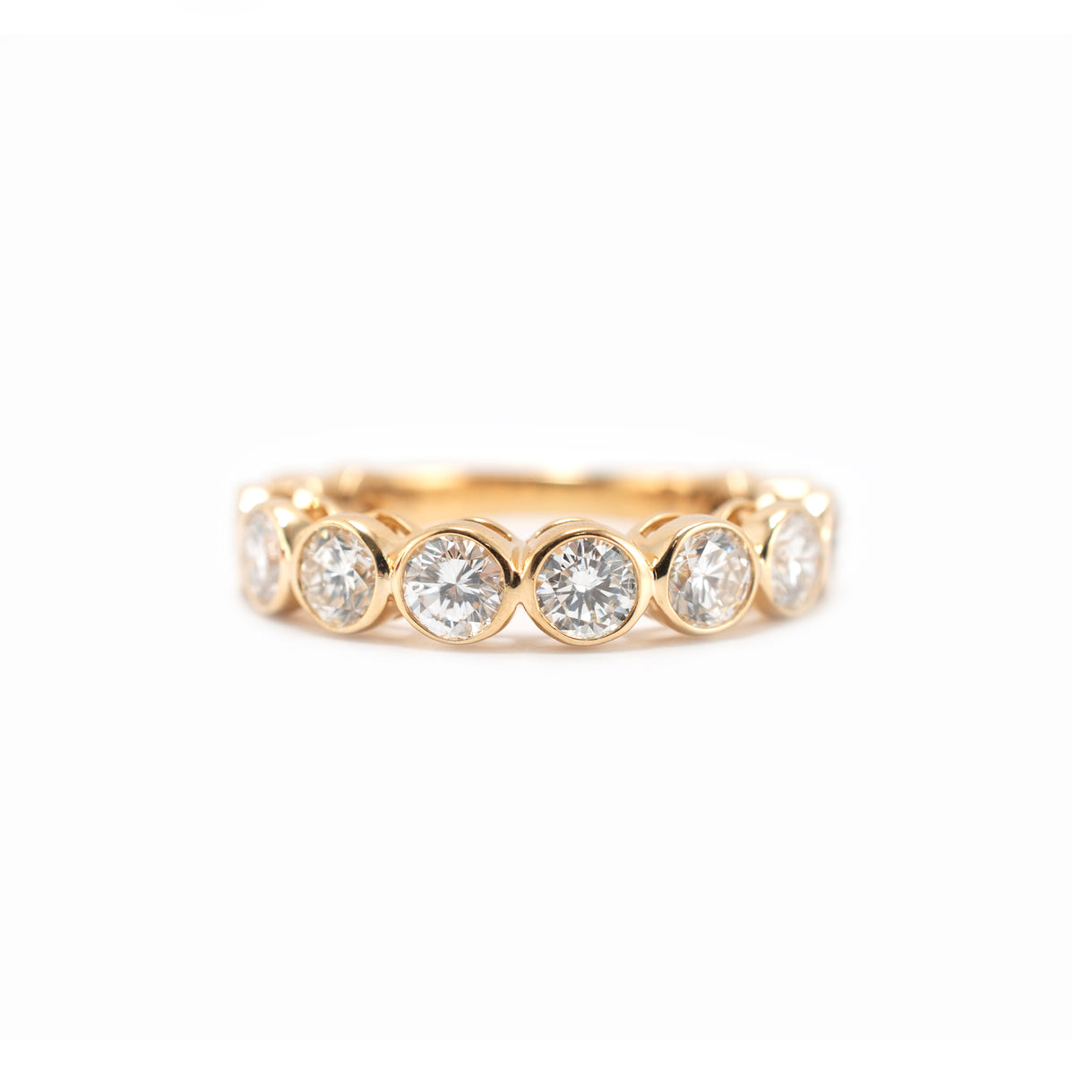 Ladies 18K Yellow Gold 1.50ctw Bezel Set Half Eternity Band Ring
